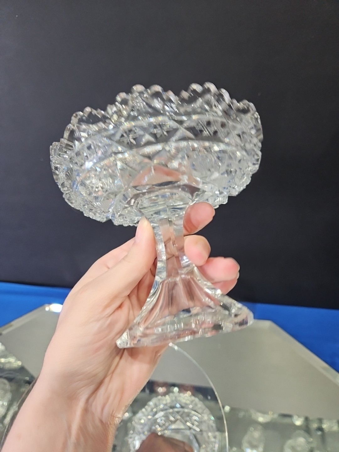 Compote Bowl, American Brilliant Period Cut Glass Crystal Hoare signed Steuben