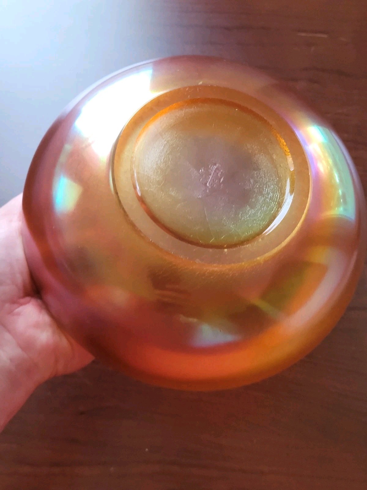 Stretch Art Glass Marigold Imperial Jewels Cupped Top Bowl Iron Cross Signed