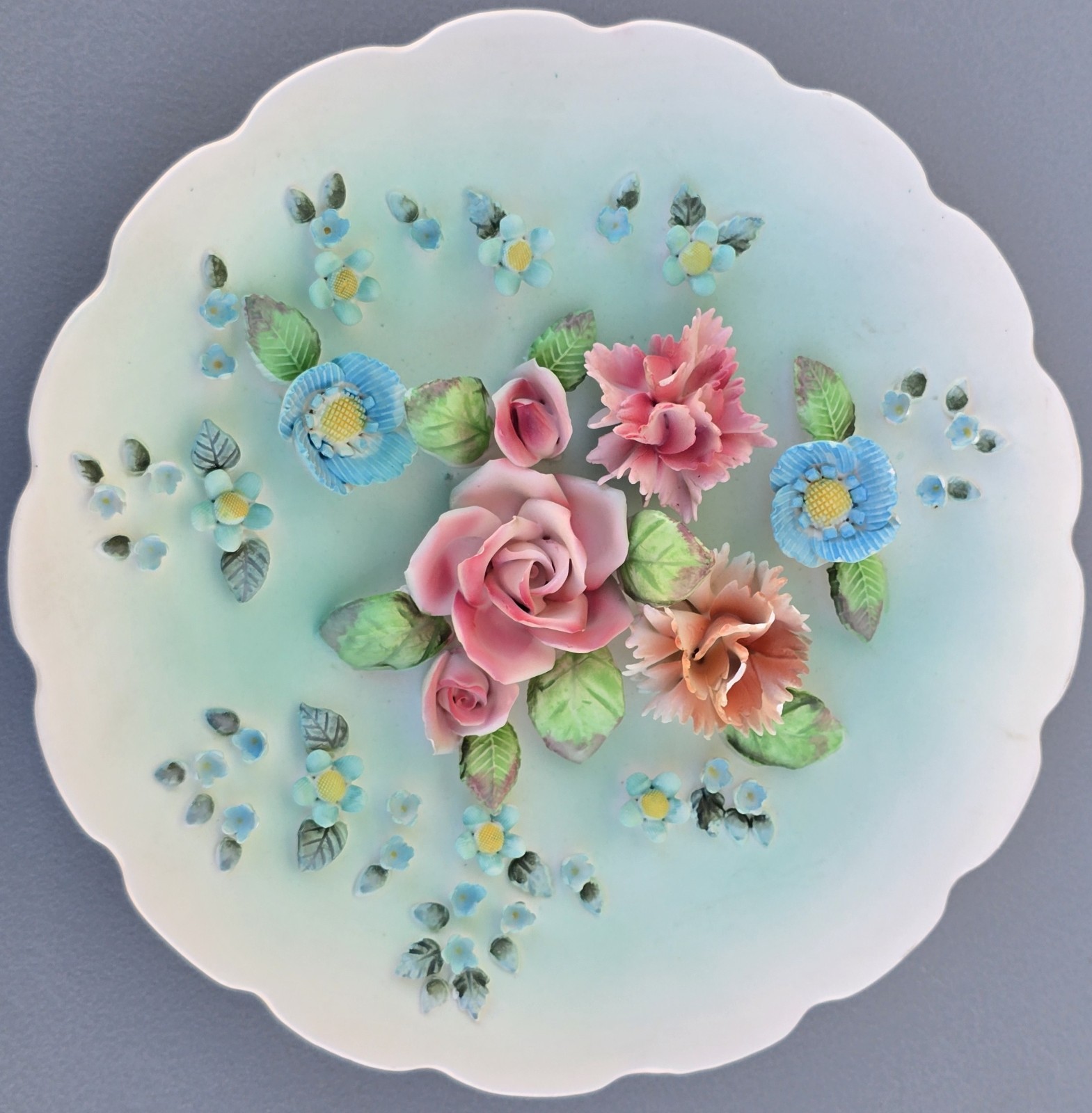 Lot of 2 Vintage Lefton 3D Floral Wall Plates 9″ Inch #1178B Free Ship