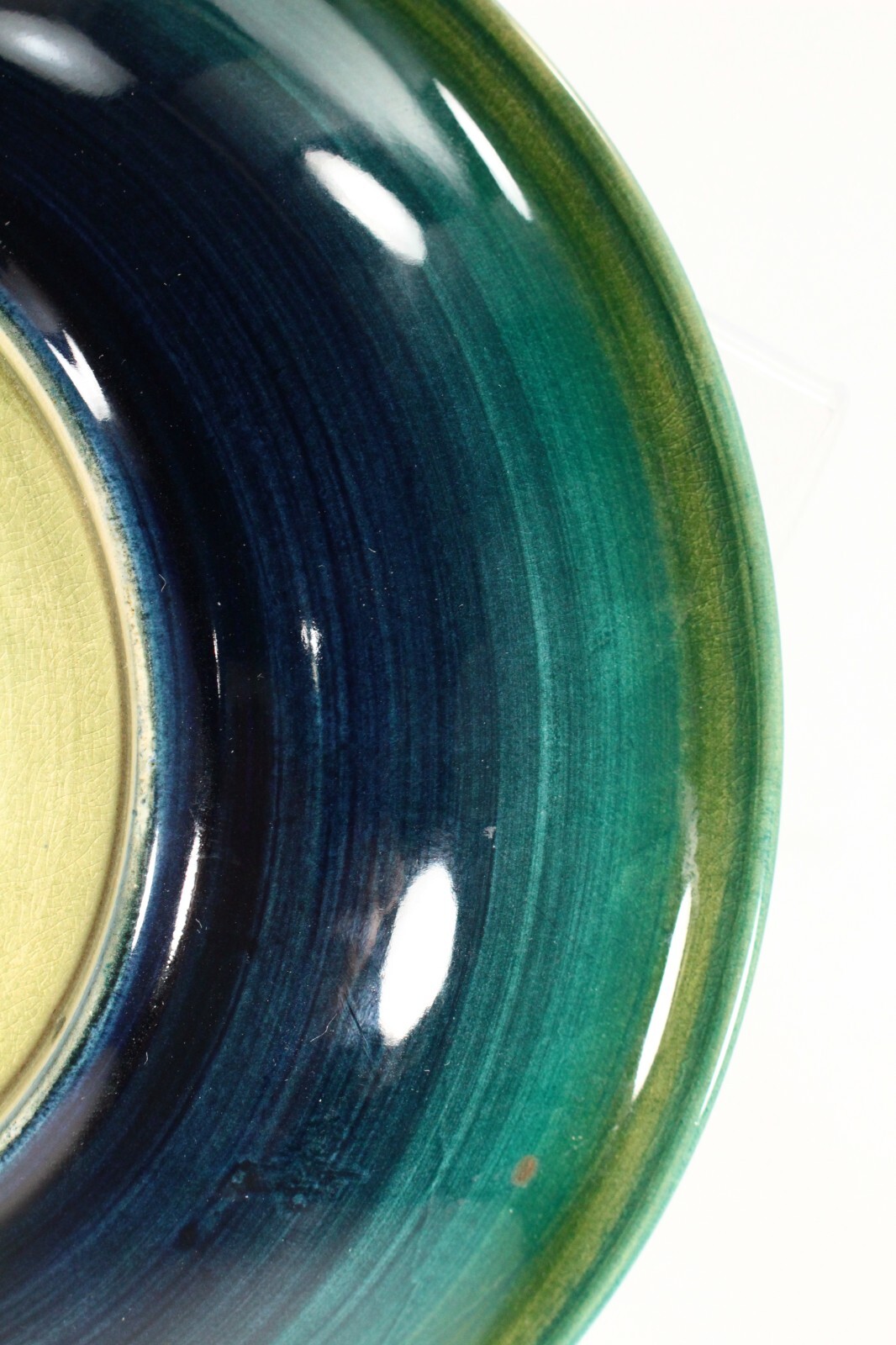 = 1930s Moorcroft Pottery Flambe Plate With Leaf & Berry Green Glaze England 9″
