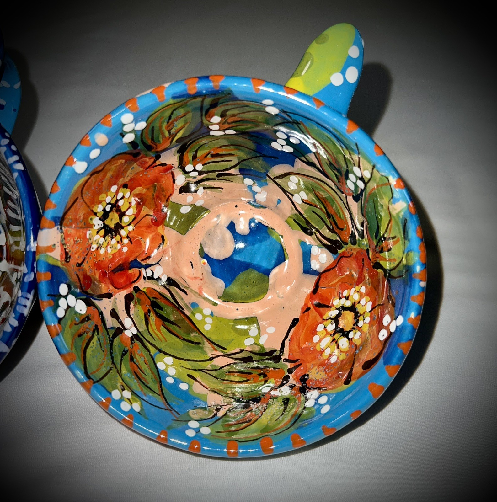Hand Painted Artisan Crafted Ceramic Folk Art Floral Abstract Coffee Tea Cups 2
