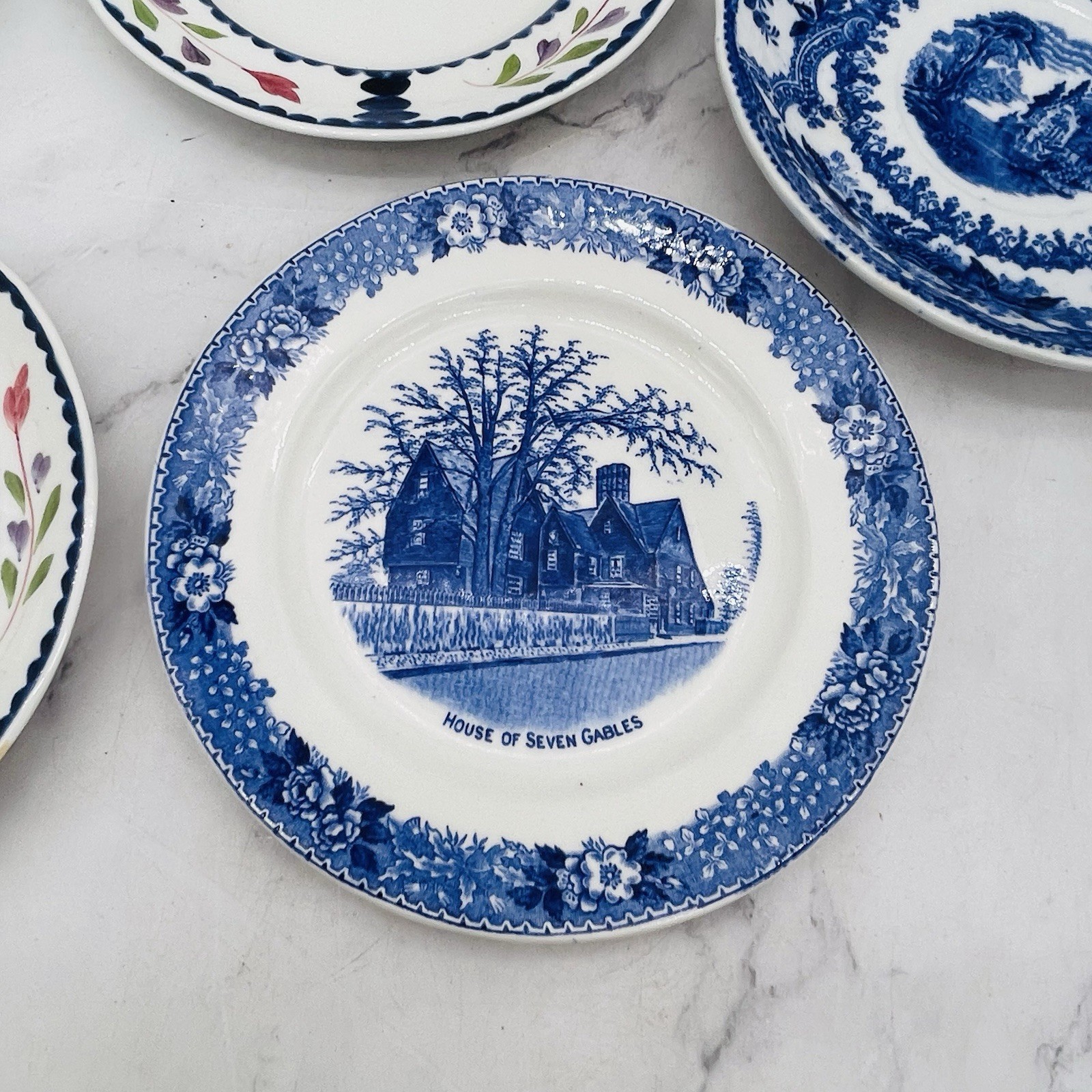 Set of 13 Vtg Atq Blue & White Plates Wall Collage Display Decor Mostly England