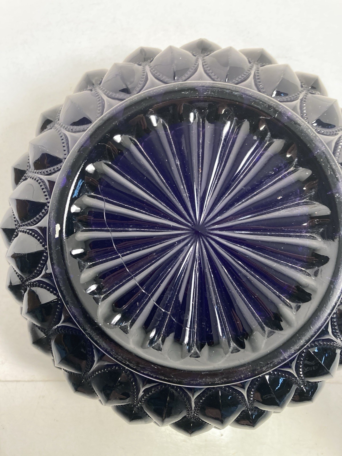 Vintage Purple Glass Dish, server, candy dish, fruit bowl, geometric design