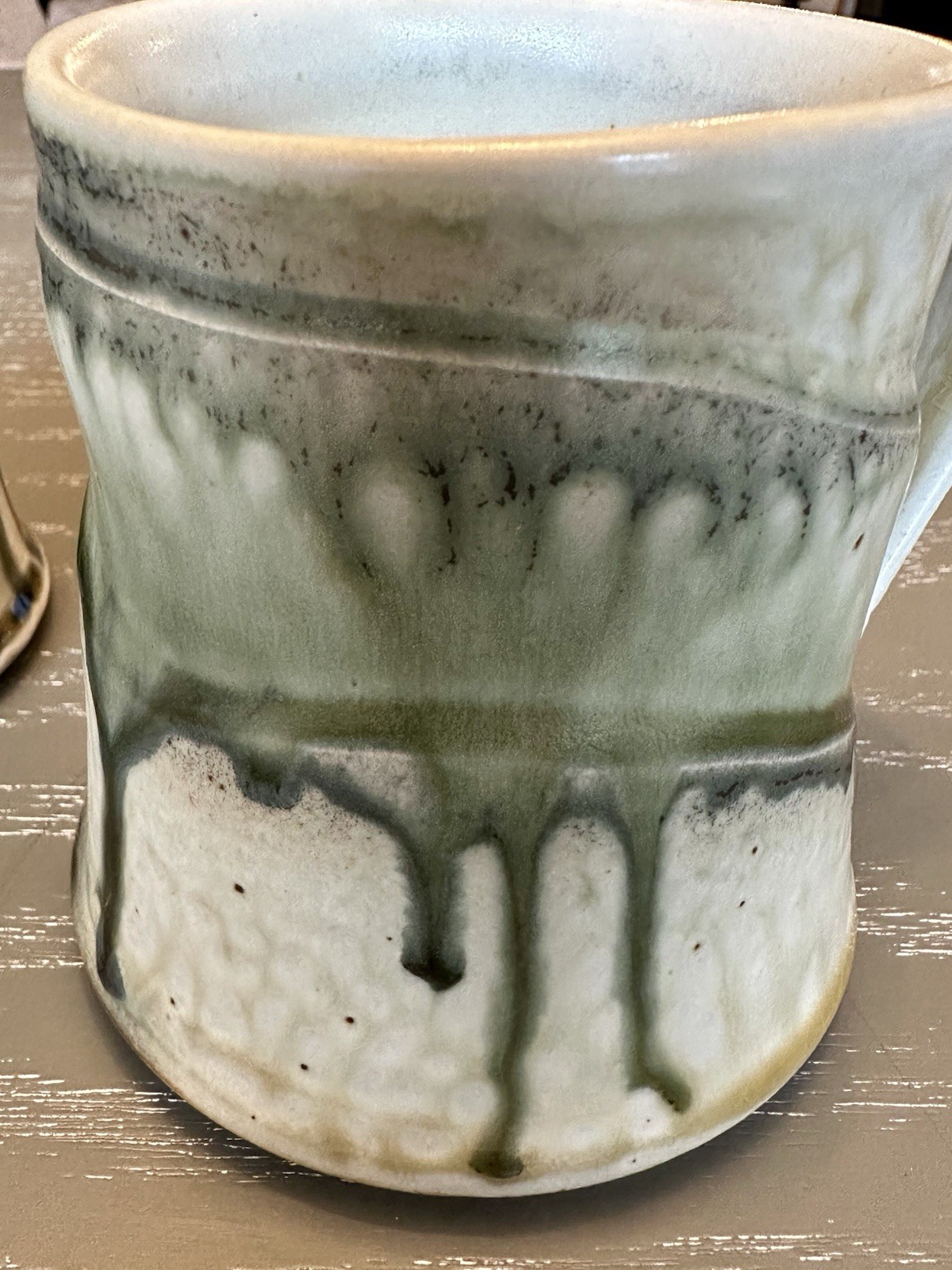 Studio Art Pottery Mugs Set Of Two Earthy Green Drip Glaze Signed Charlie Tefft