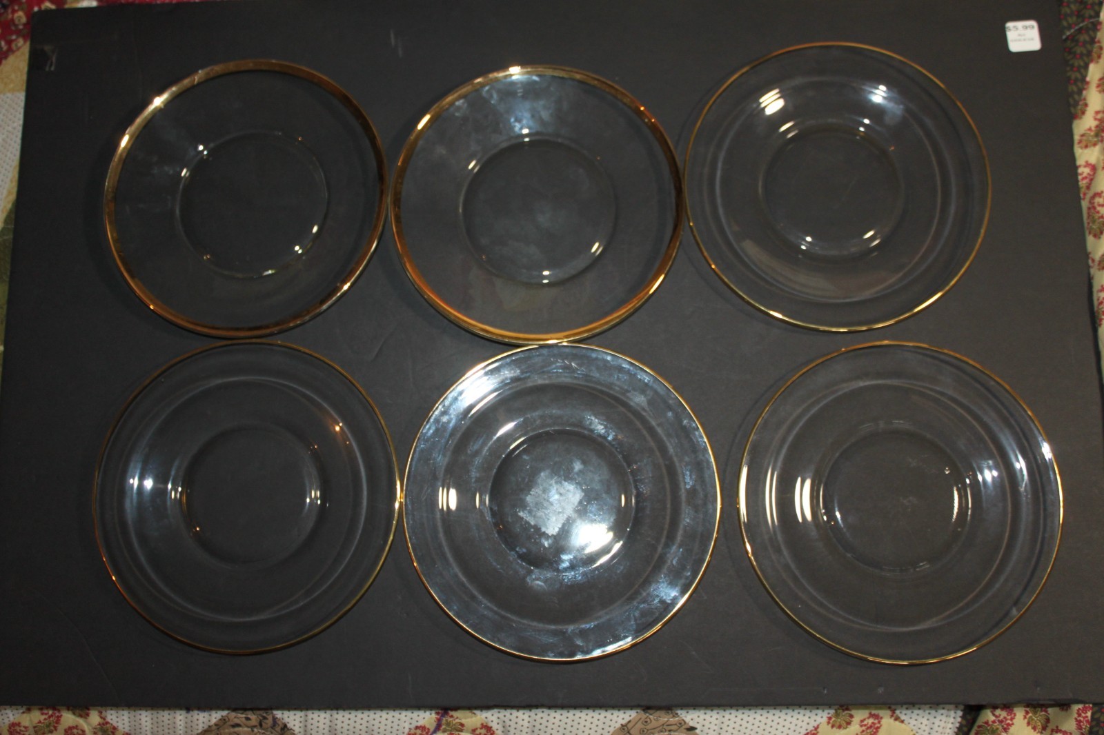 Set of 6 Bormioli Rocco 8” Clear Glass Plate Gold Rim Salad Dessert Plate Italy