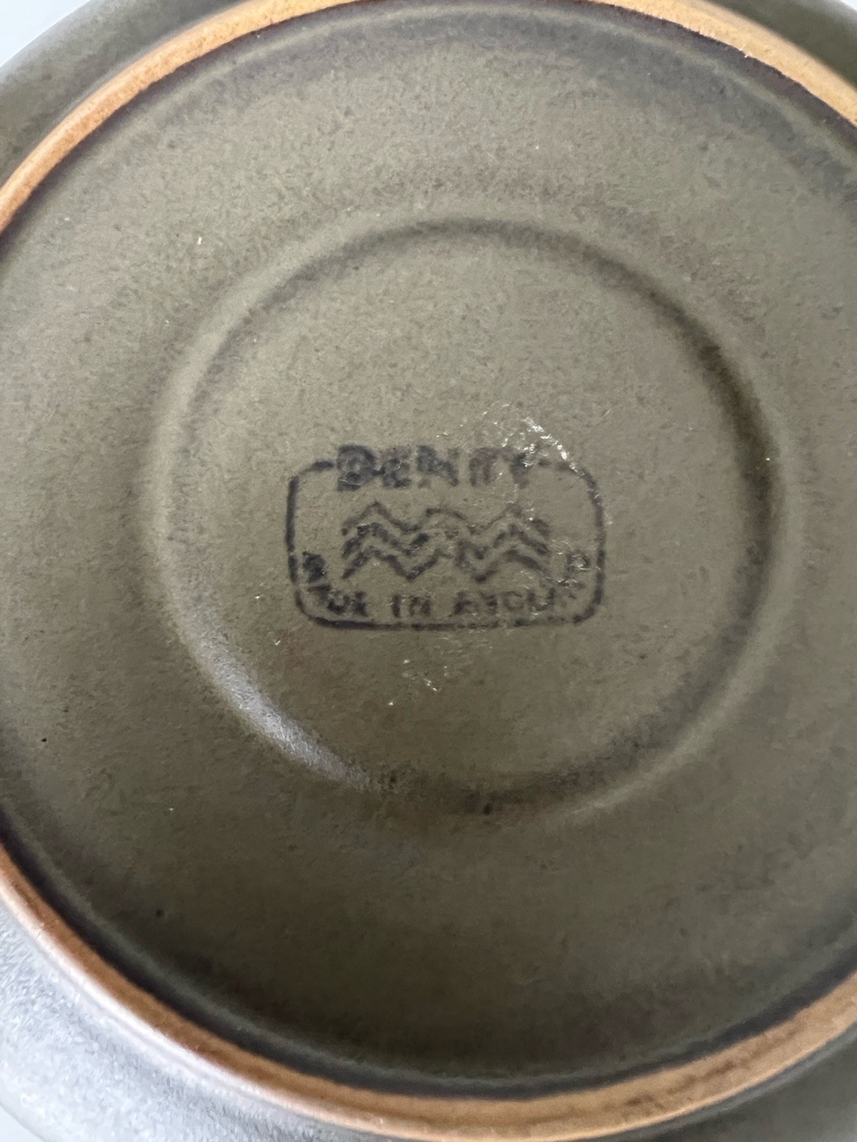 Denby Langley Camelot Stoneware Chevron Dark Olive Green Cup & Saucers Set Of 6