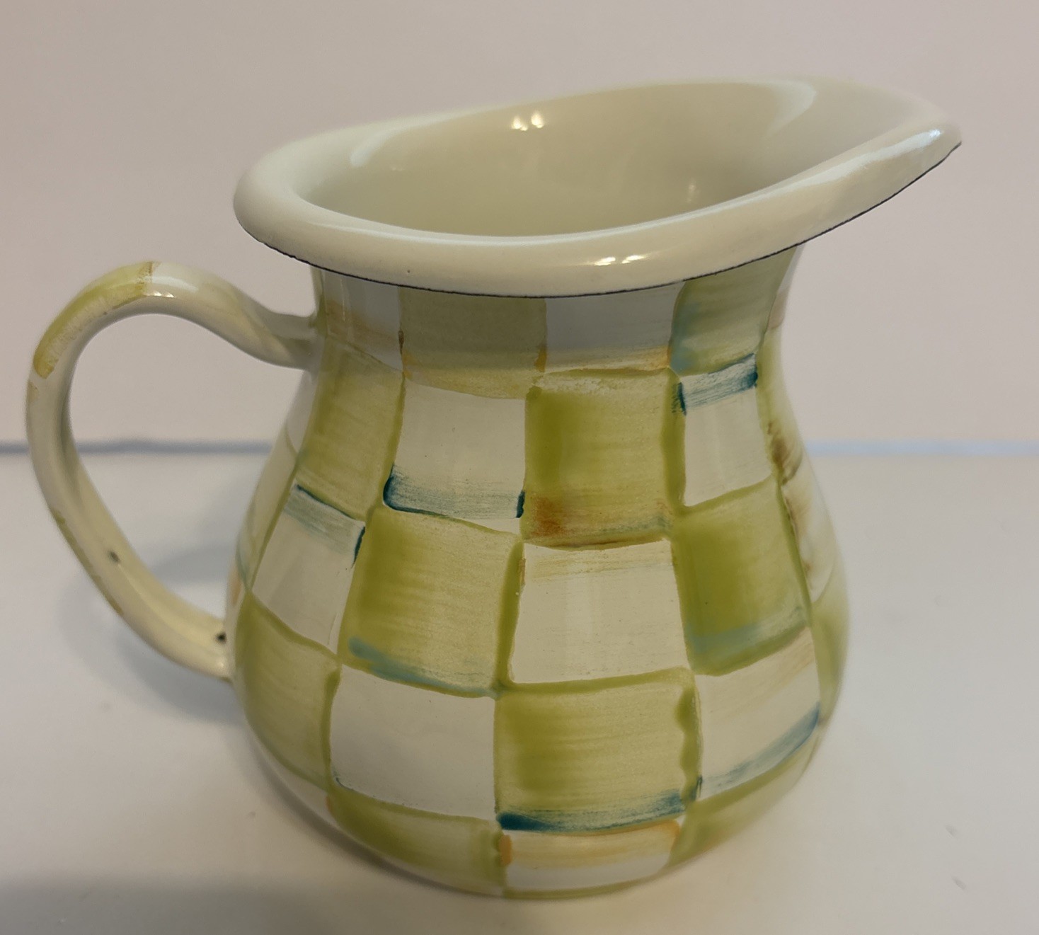 Mackenzie Childs Parchment Check Enamel Creamer