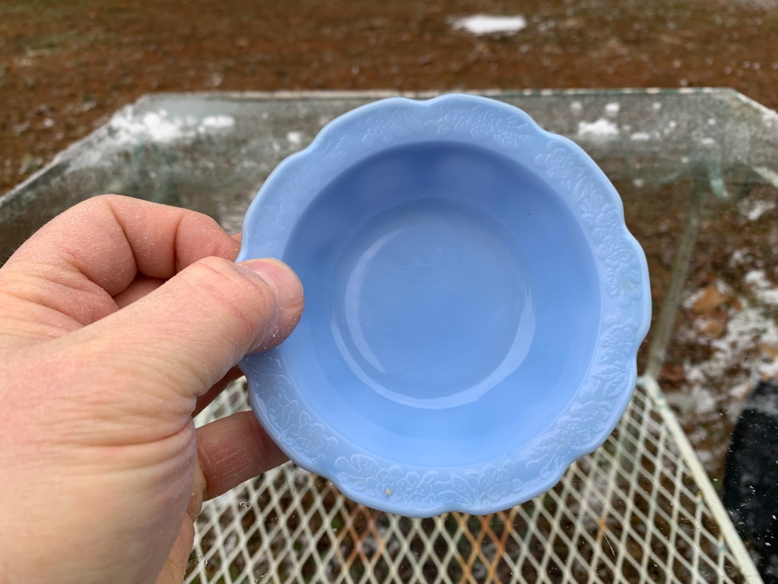 Cherry Blossom 4.75″ Bowl Delphite Blue Jeannette Glass 1930-39 Depression Glass