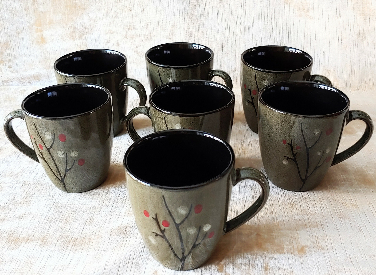 7 Sango CERAMIC MUGS “Blossom Black” 4763 Contemporary Original