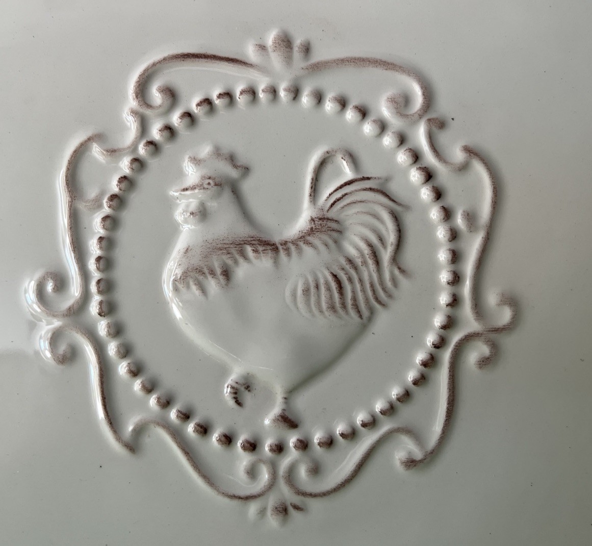 Vintage ANTIQUE ROOSTER By Jay Rooster Pattern Embossed Cream Platter Tray