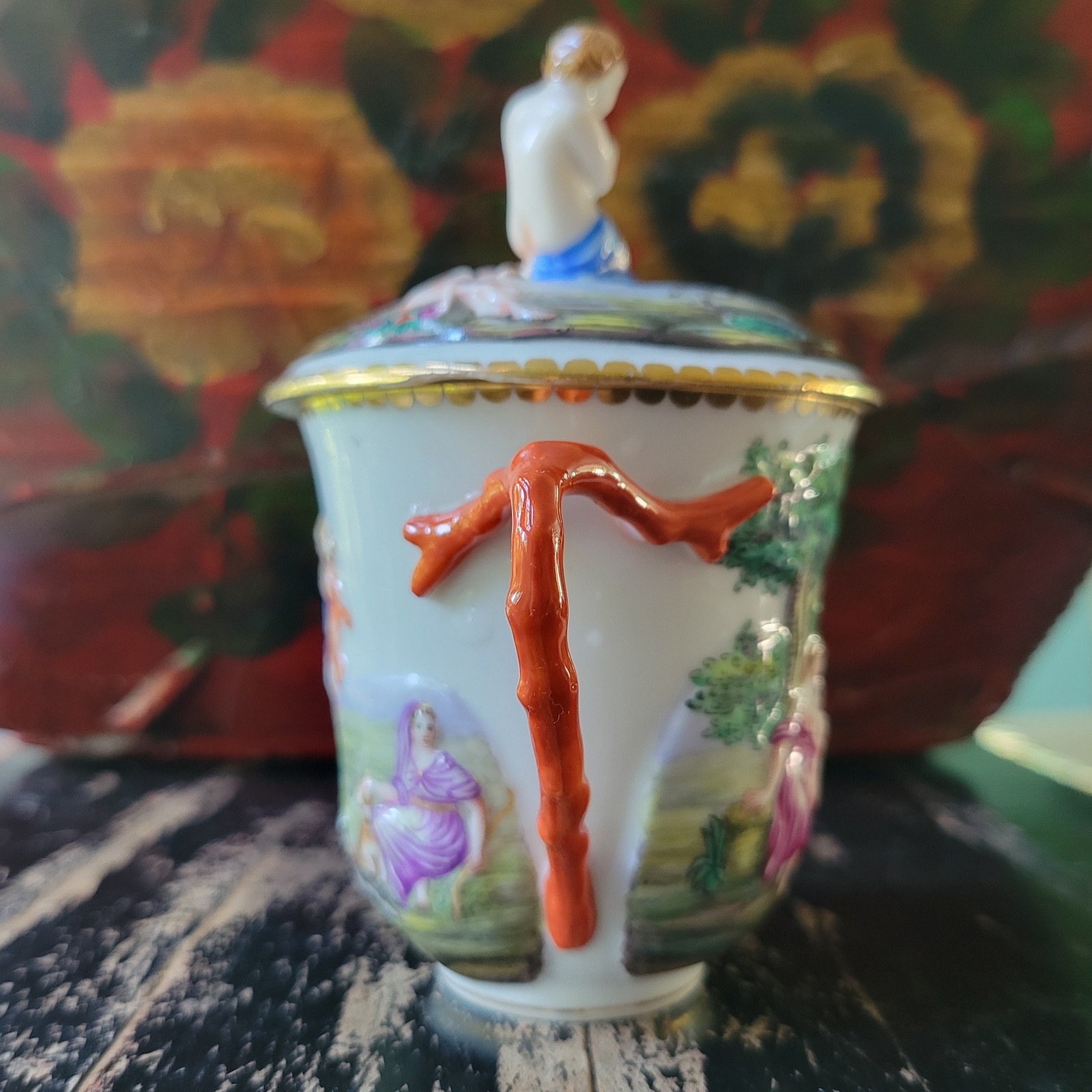 Antique 1800s Ginori Doccia Capodimonte Lidded Porcelain Chocolate Cup Italian