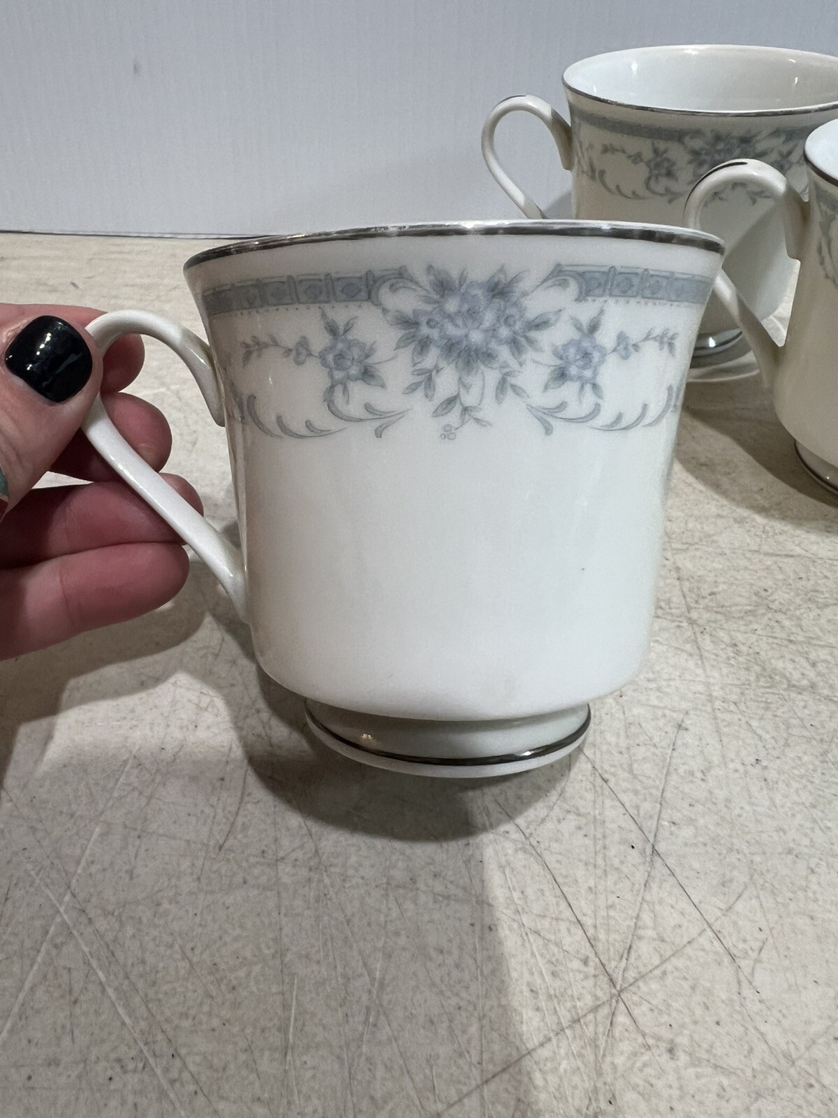 Vintage Sheffield Blue Whisper Porcelain Bone China 4 Tea Coffee Cups 1985 Japan