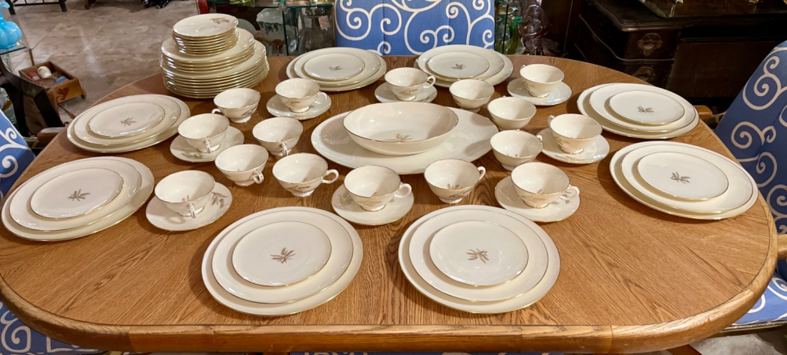 VTG 70 Pcs Wheat by Lenox MCM Ivory Porcelain Dinnerware Platter 24k Gold R 442