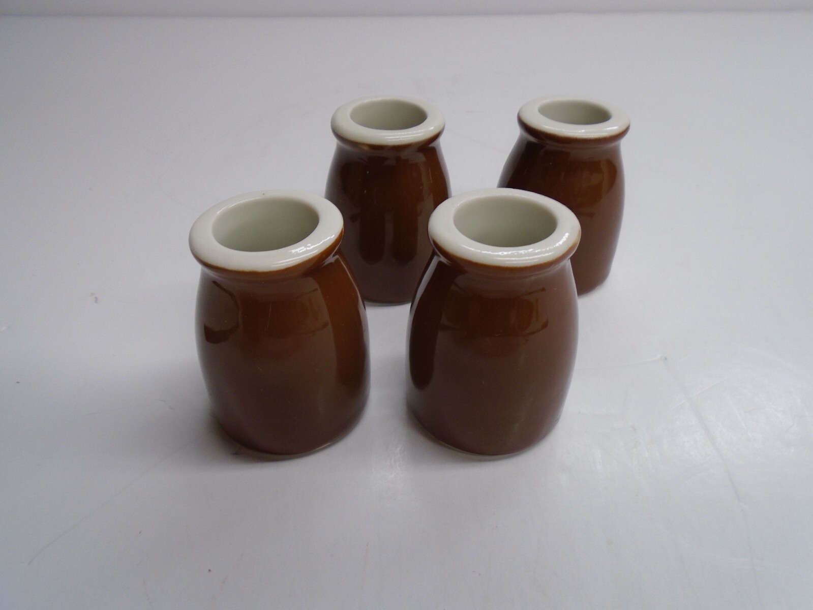 Vintage “HALL” RESTAURANT CREAMERS – Brown Barrel – Matched Set of (4) – NOS