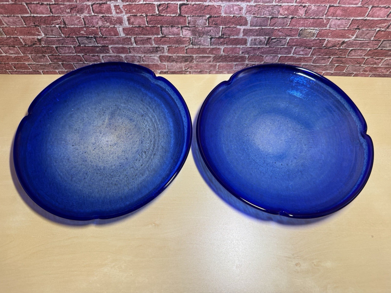 2 Piece Cobalt Blue 7” Dessert / Salad / Bread Plates Hand Blown Art Glass SALE