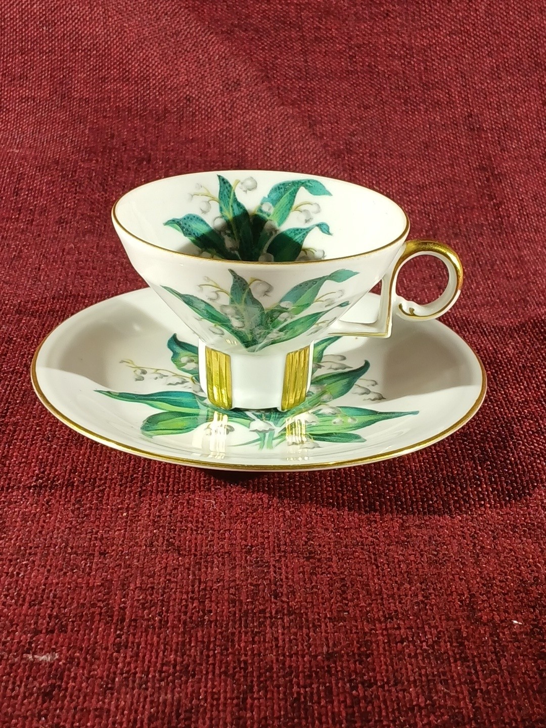 Vintage Mitterteich Germany Bone China Lily of the Valley Footed Cup & Saucer