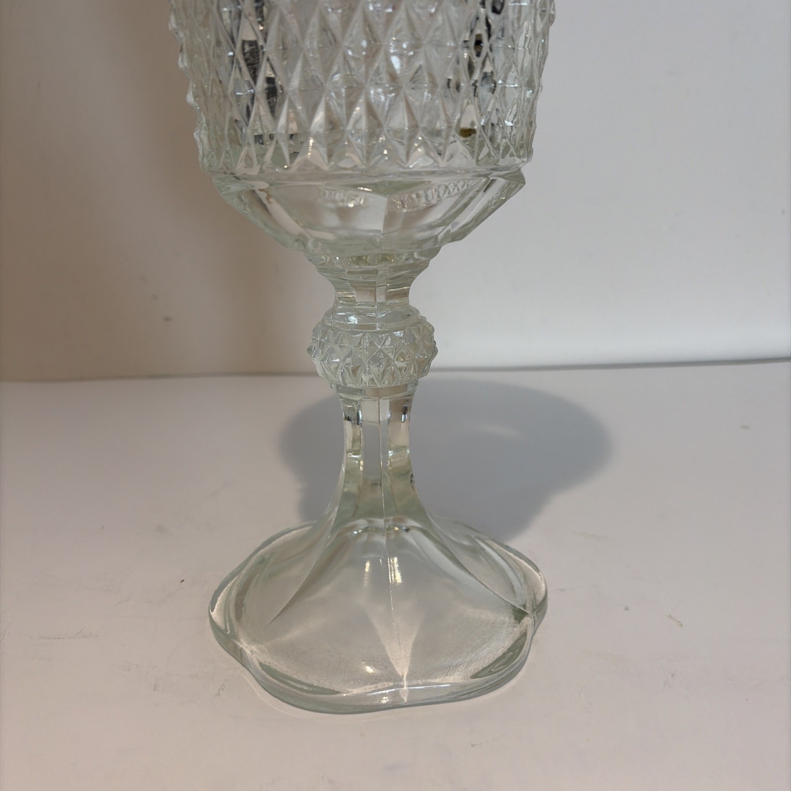 VTG Indiana Glass Diamond Point Ruby Band Covered Candy Dish Chalice 15.5″ Tall