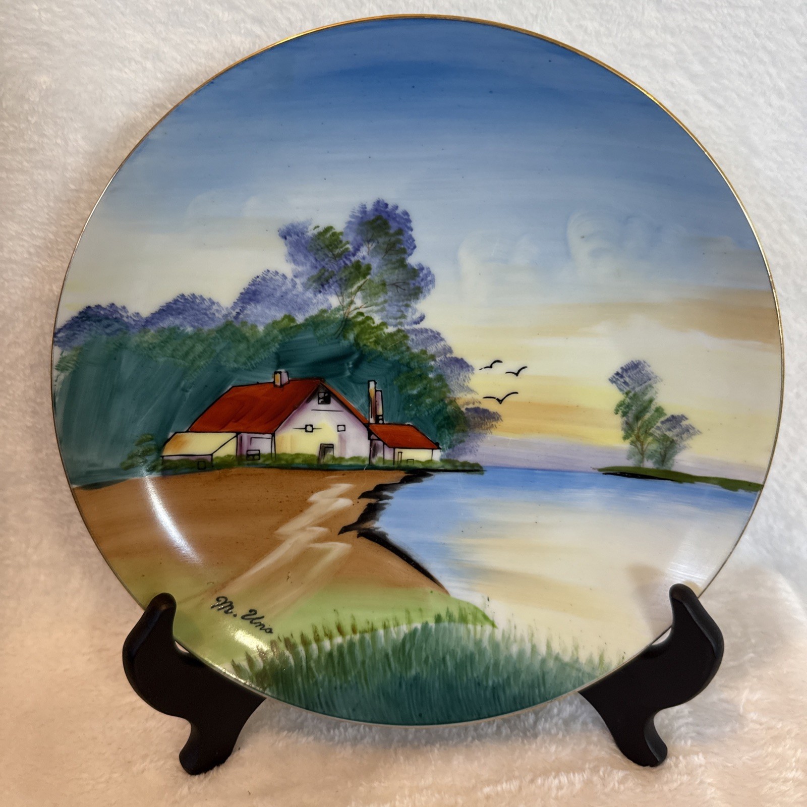 Vintage Hand Painted Dinner Plate 9” Made In Occupied Japan Signed By M. Uno