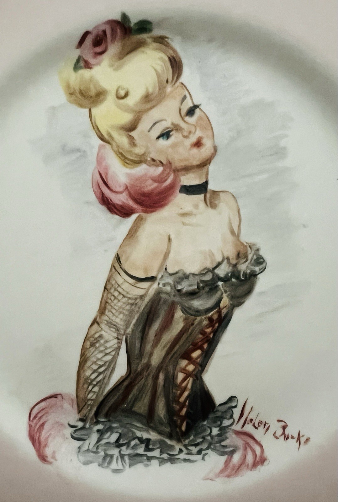 Rare 1950s Pin-up Glamour Girl Trinket Dish 8.5 Inch- Artist Signed Helen Burke