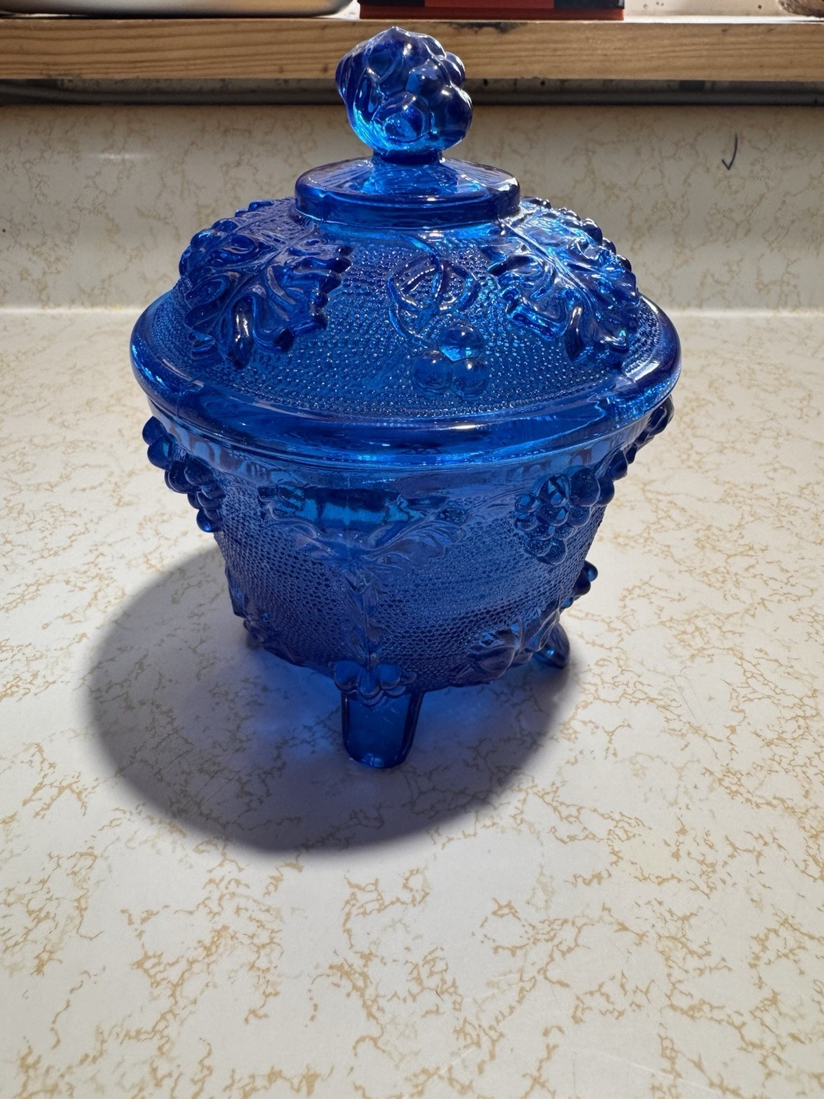 Vintage Jeannette Glass “Stippled Grapes” Lidded Candy Dish
