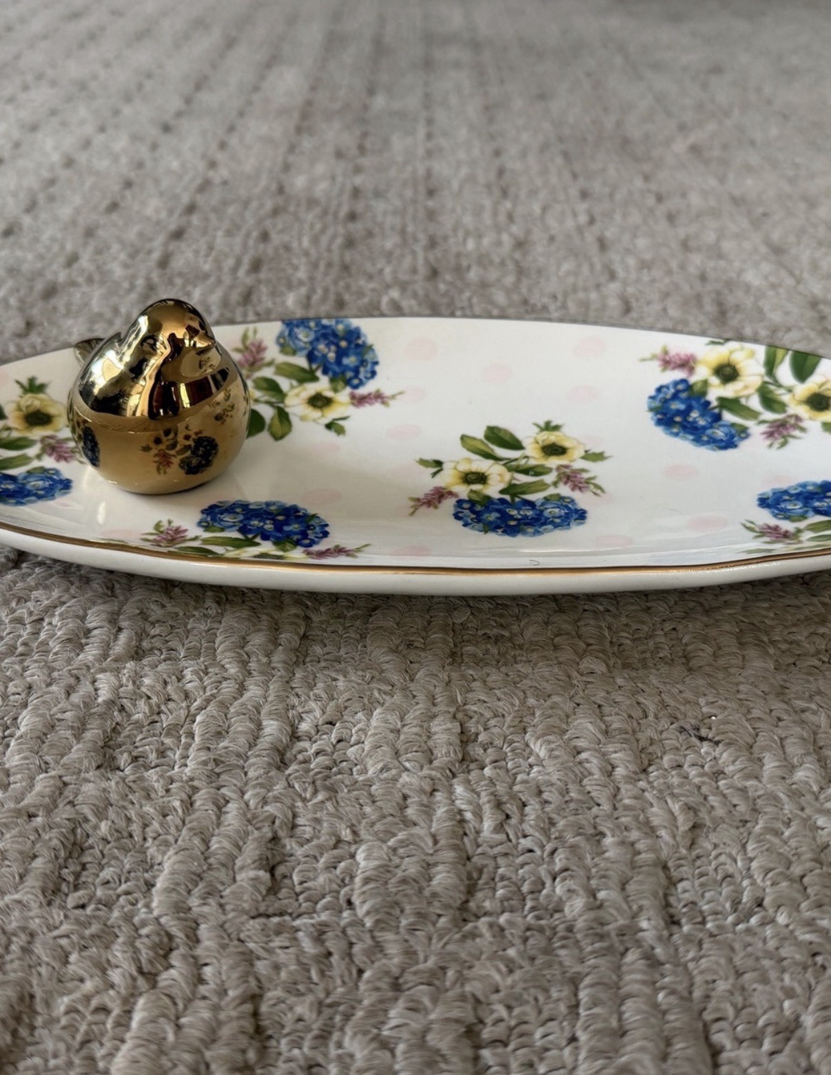 MacKenzie-Childs Wildflower Golden Bird Oval Trinket Tray