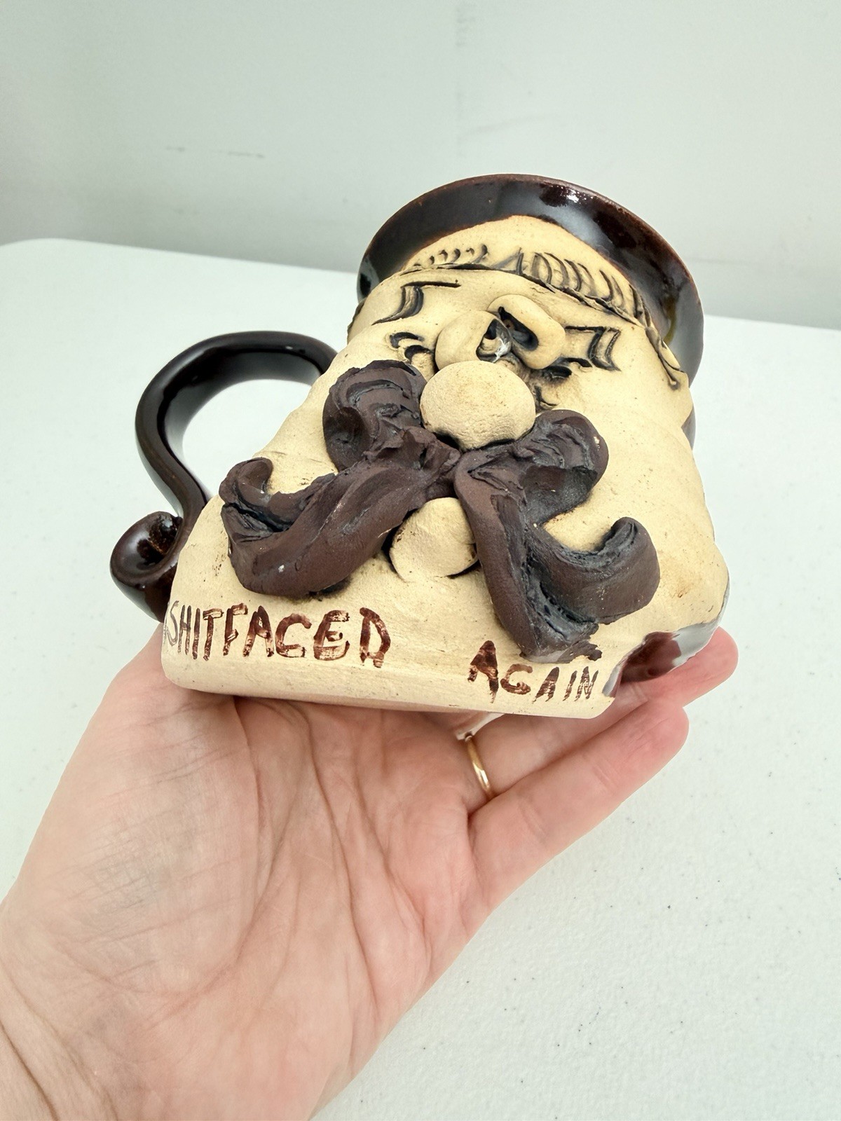 Tiegland Bradford Stoneware Pottery Ugly Funny Collapsed Face Coffee Mug Sh*T
