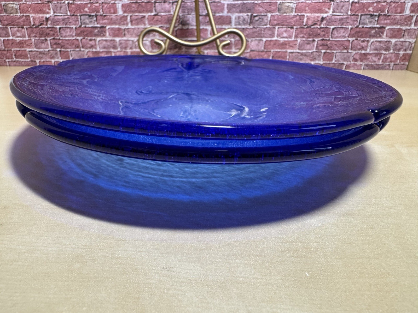 2 Piece Cobalt Blue 7” Dessert / Salad / Bread Plates Hand Blown Art Glass SALE