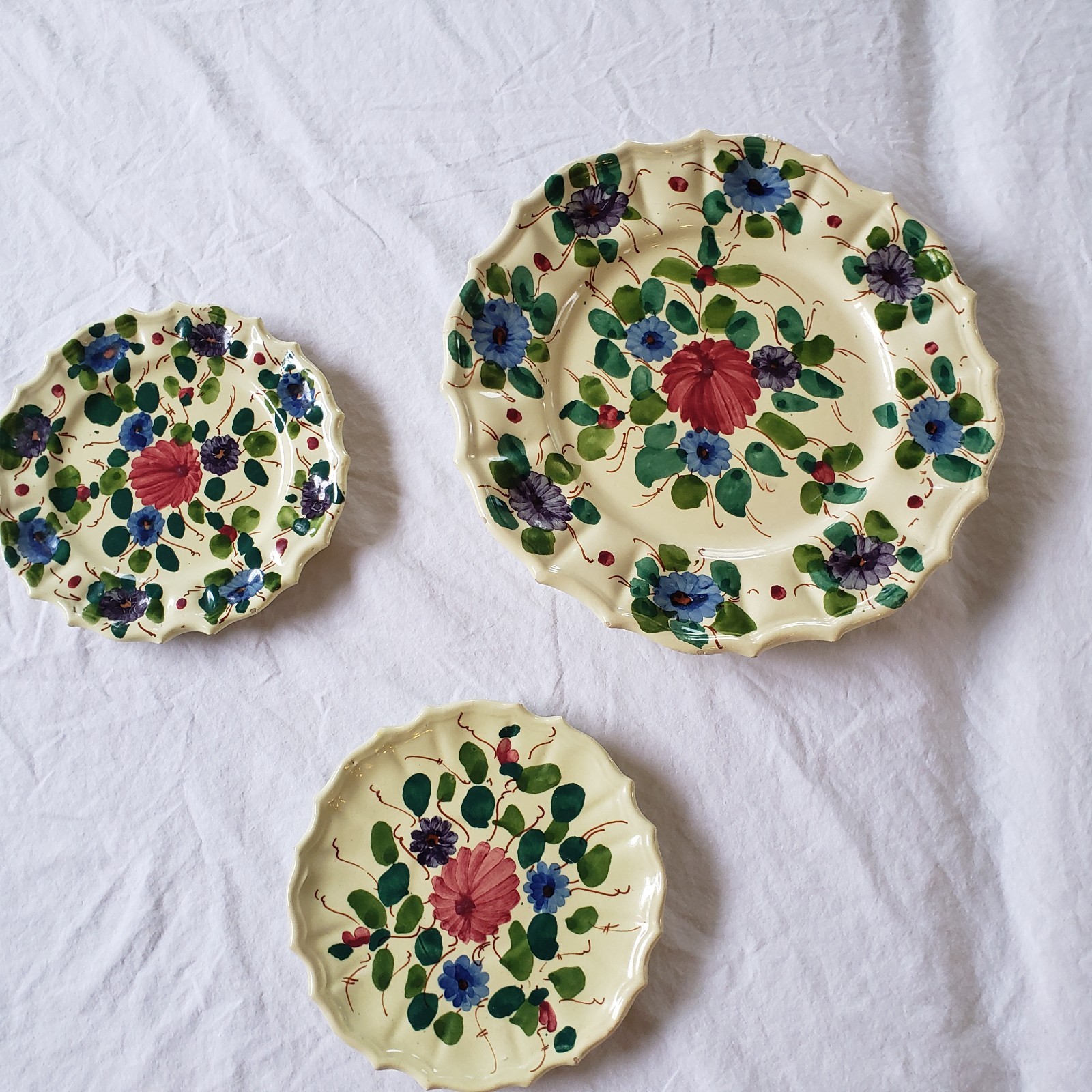 Set of 3 Plates Nico Italy Vintage Hand-Painted Florita Earthenware Pattern