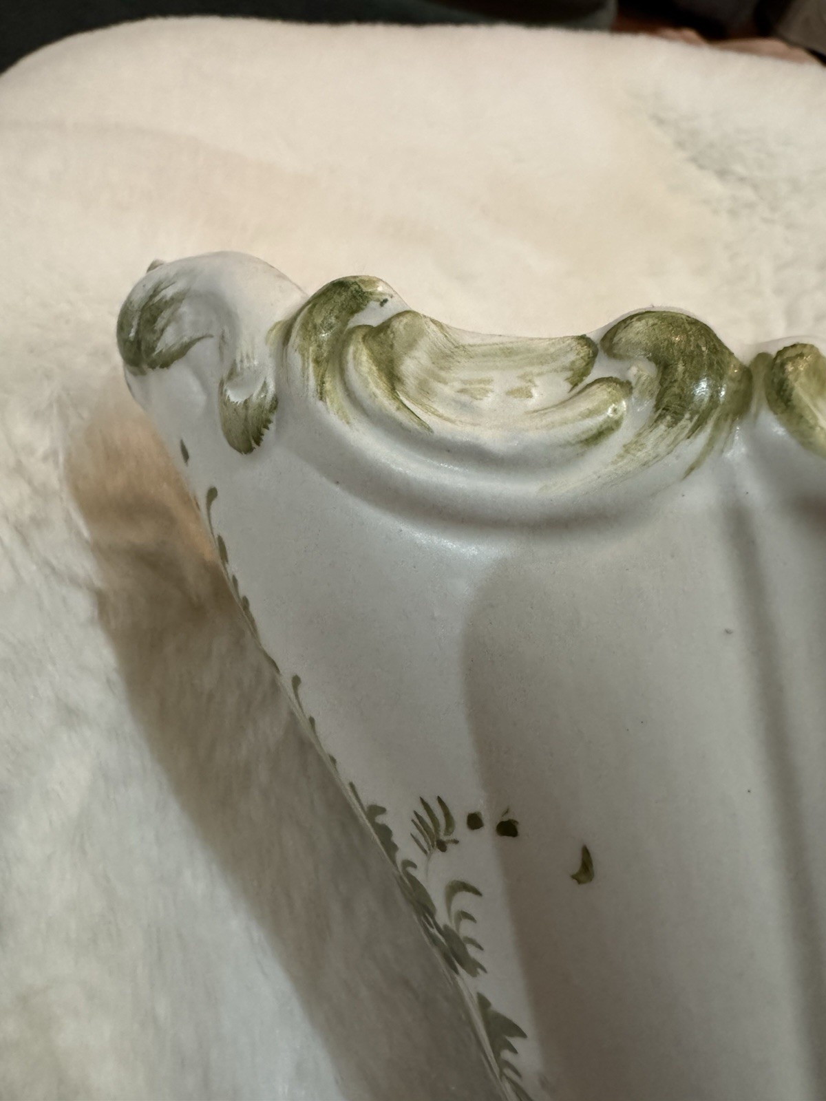 Beautiful Made In Italy Footed Compote Hand Painted Green