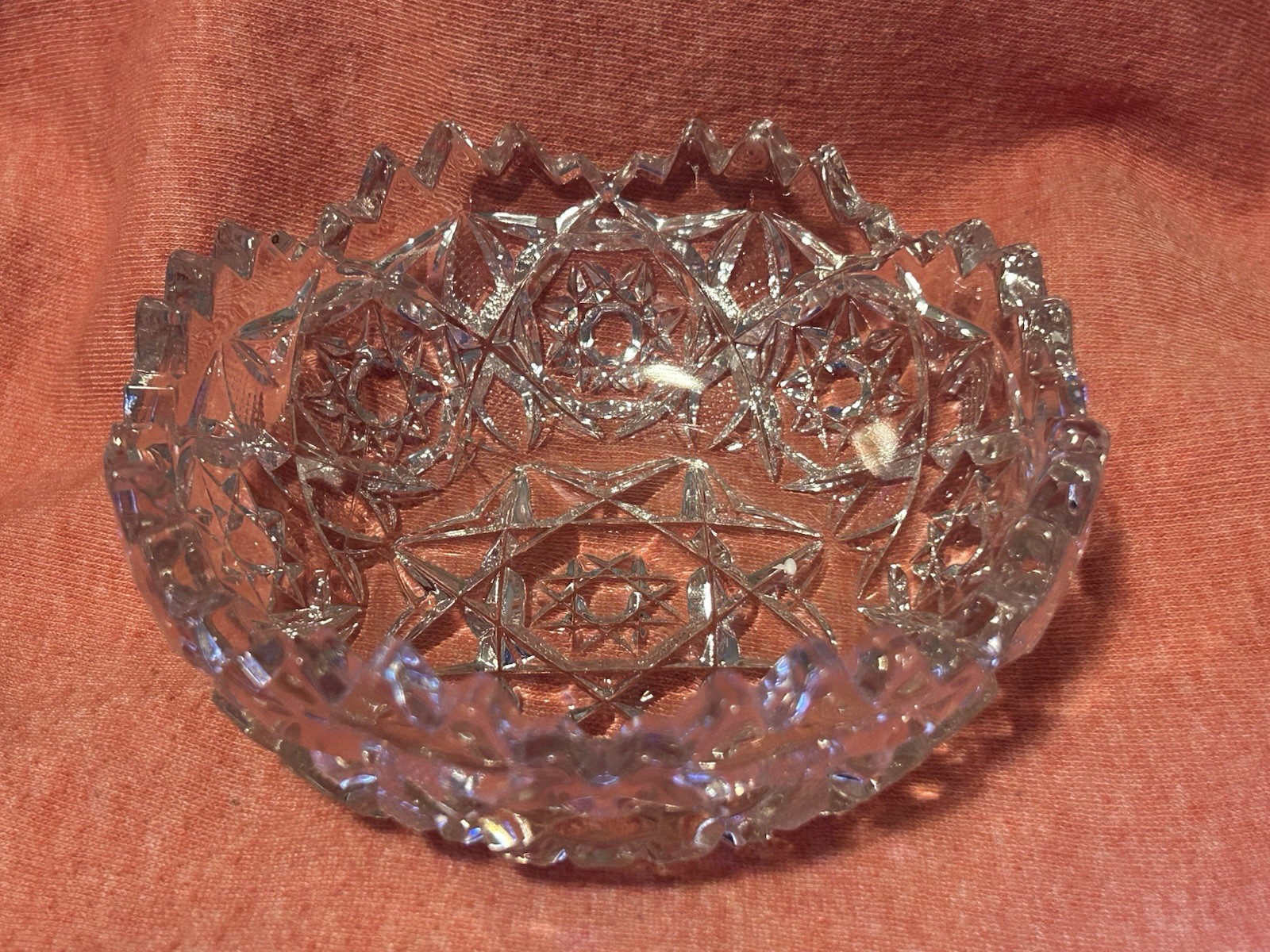 ABP American Brilliant Period Cut Glass Bowl 4” Diameter Jagged Edges