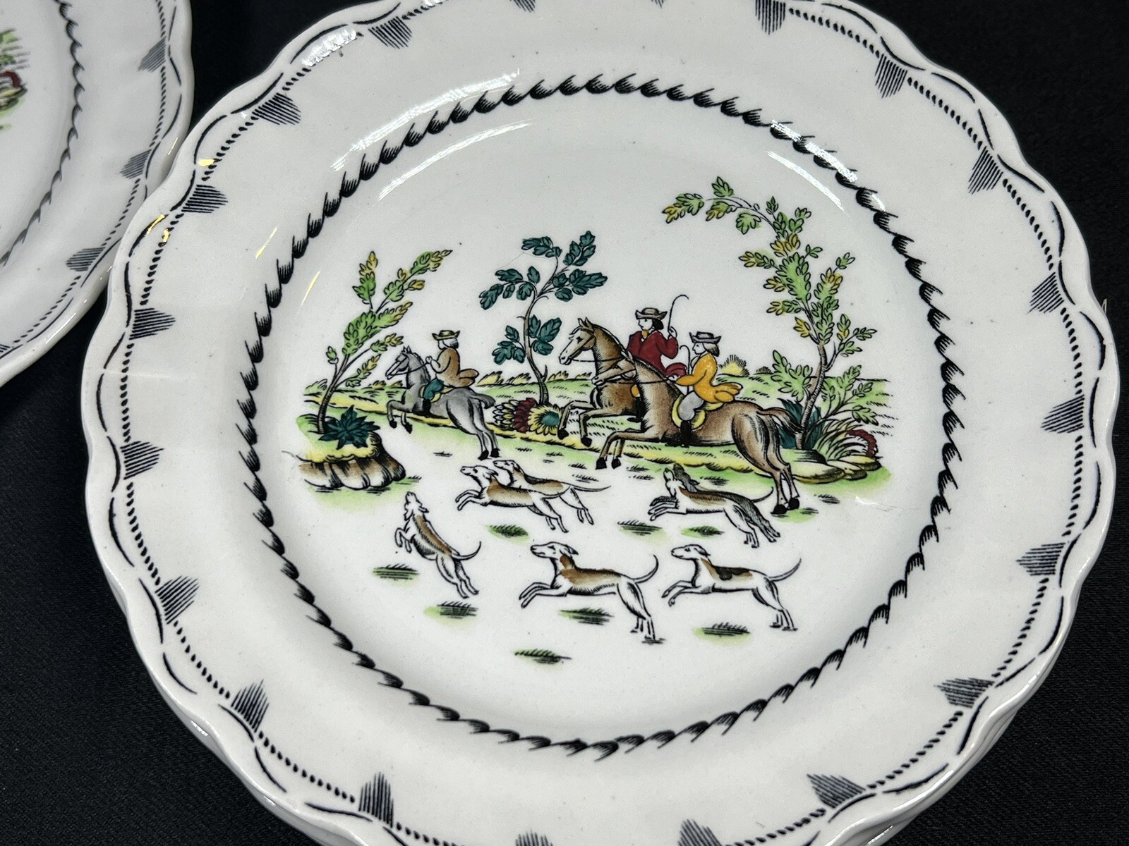 6 Rare ATQ Vintage 1920’s Booths Hand Painted Liverpool Hunt Plates A 8090 6.75”