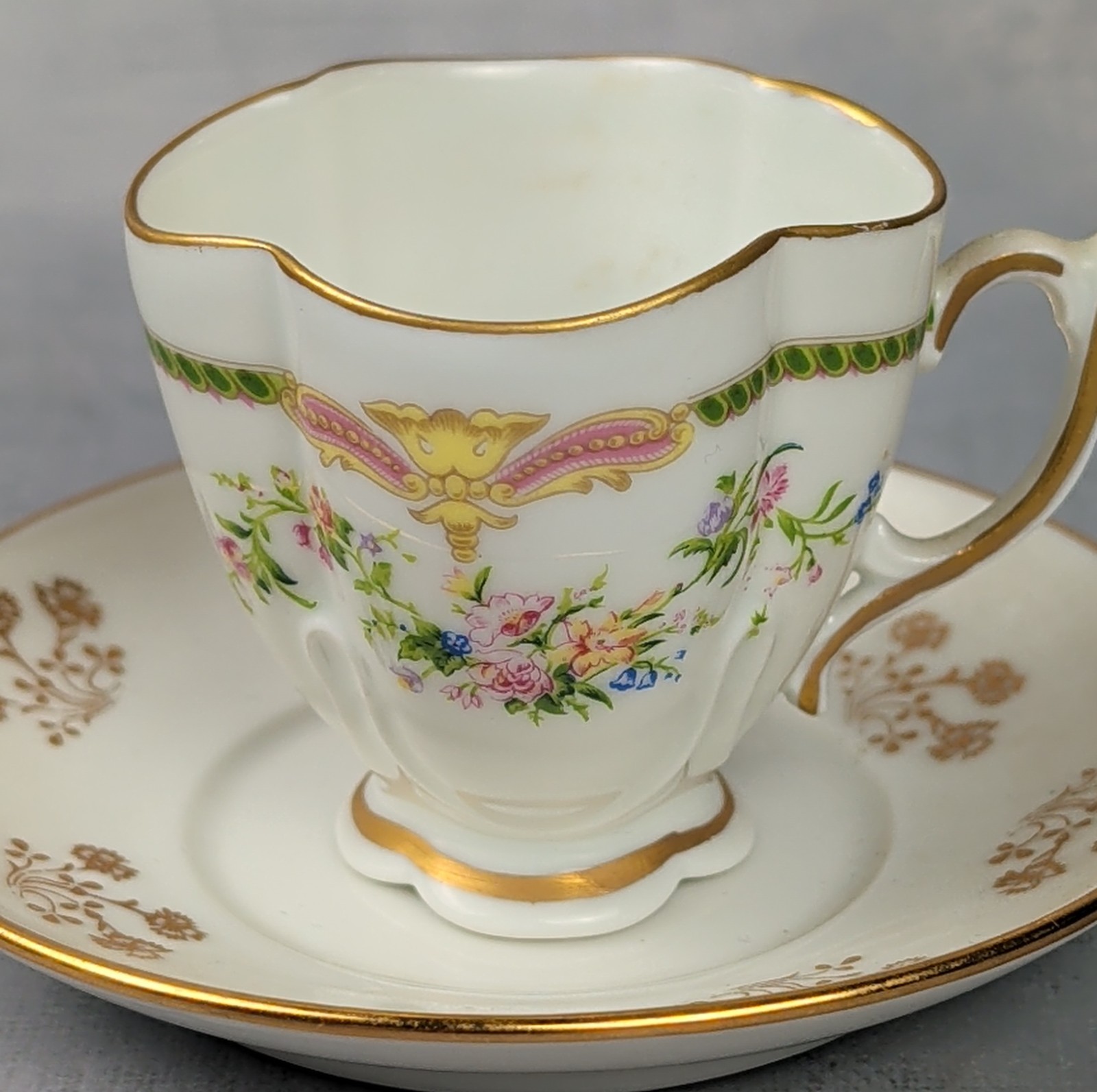 Blakeman & Henderson Limoges France Demitasse Cup Saucer Floral Gilt c1900