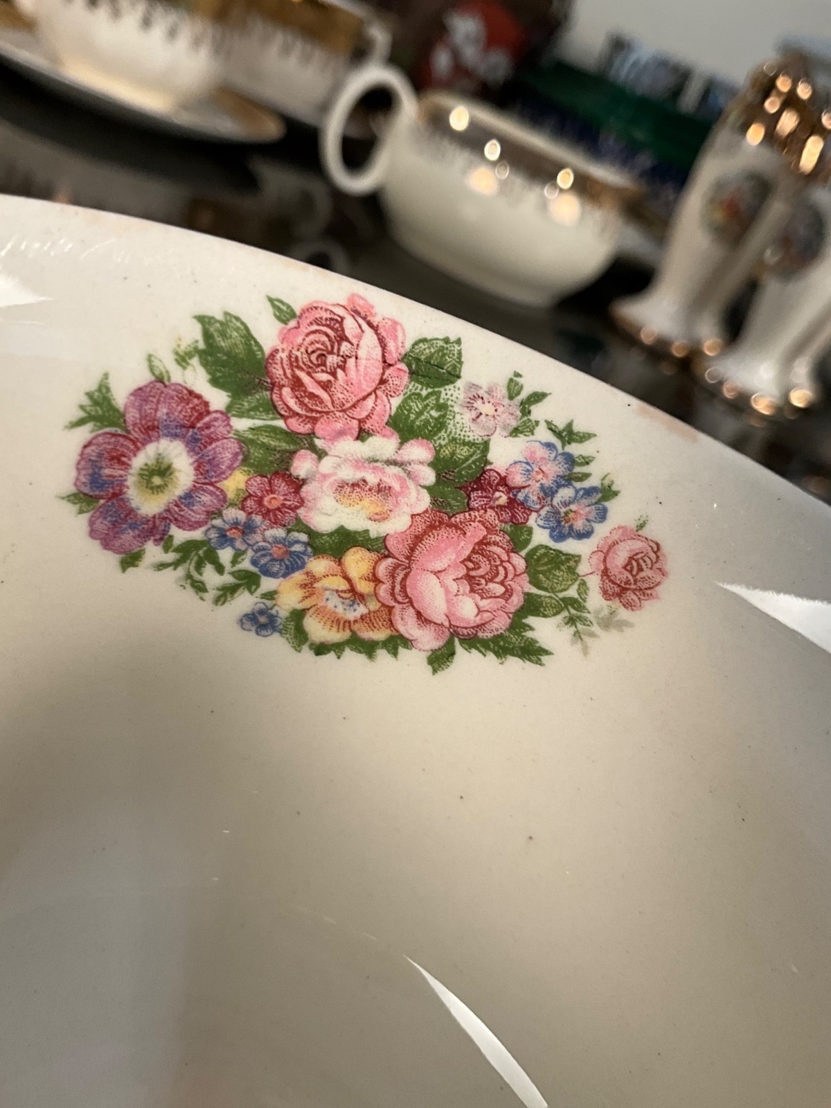 Vintage Sabin Cert-O-Gold 22K Gold Floral Tea Cups & Saucers Set of 4 USA