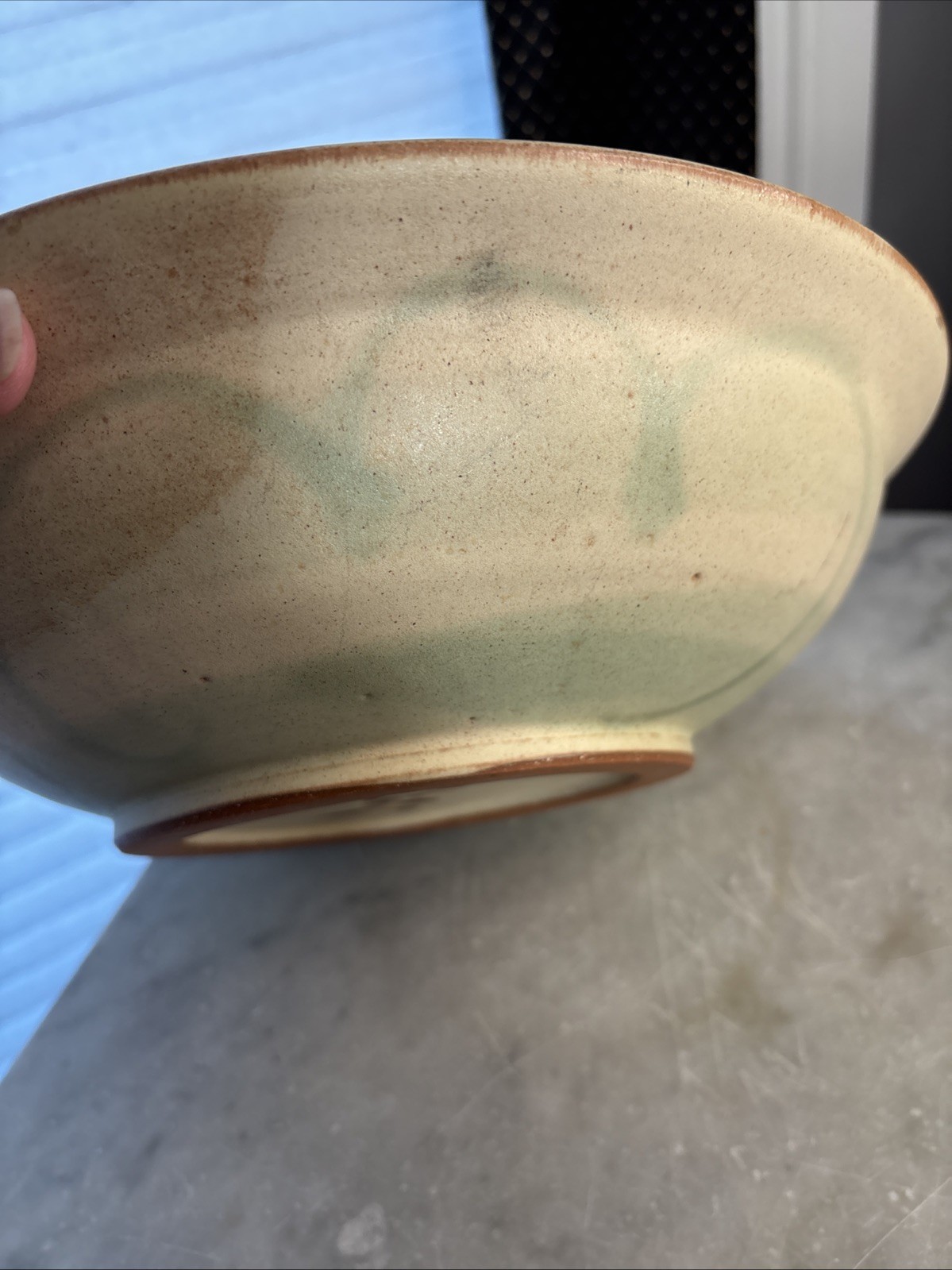Whimsical Handmade Studio Pottery Bowl-Signed- Dragonfly Motif 11-7/8″ Dia.
