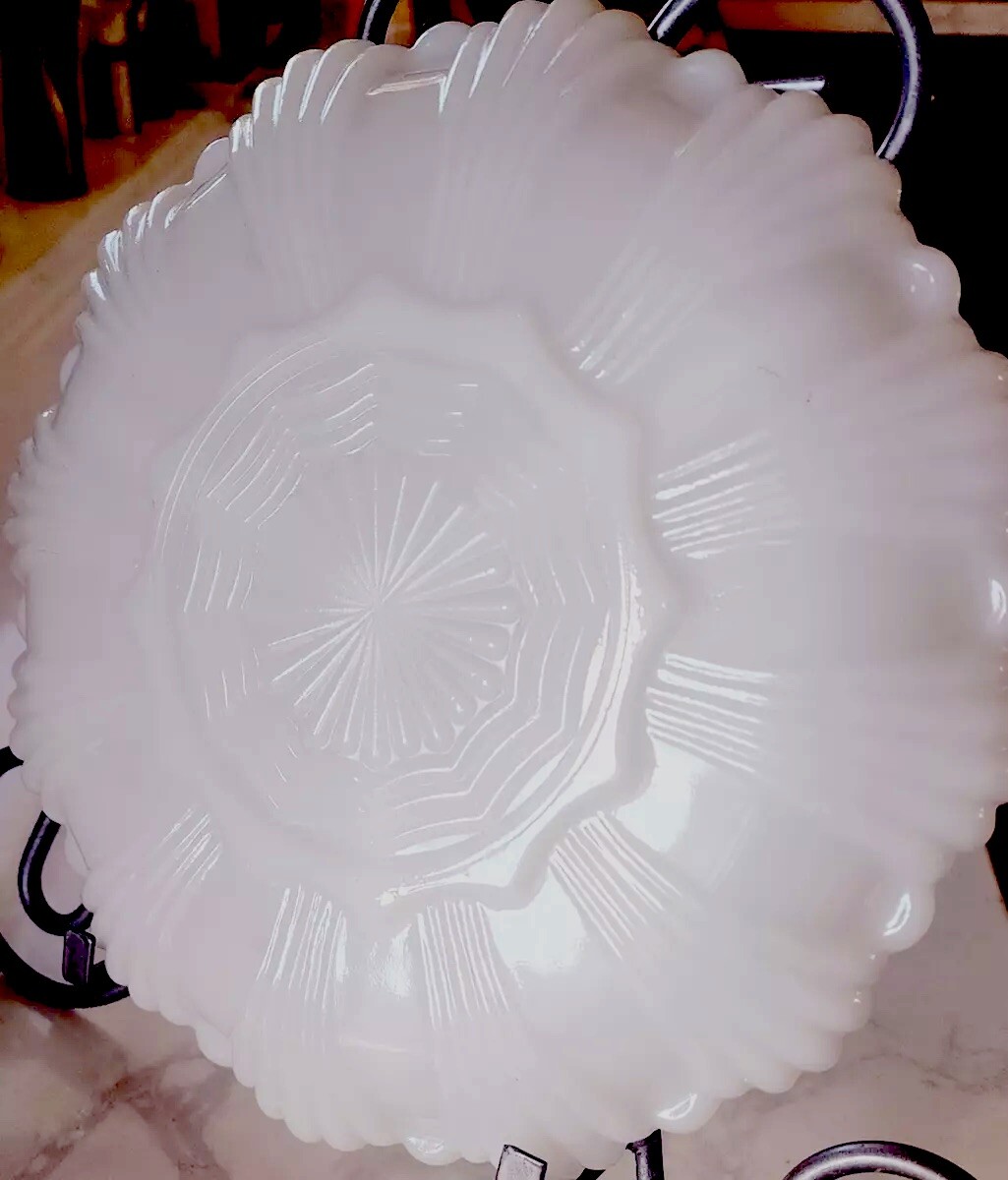 Vintage Anchor Hocking Milk Glass Sectioned Divided Serving Dish 10”