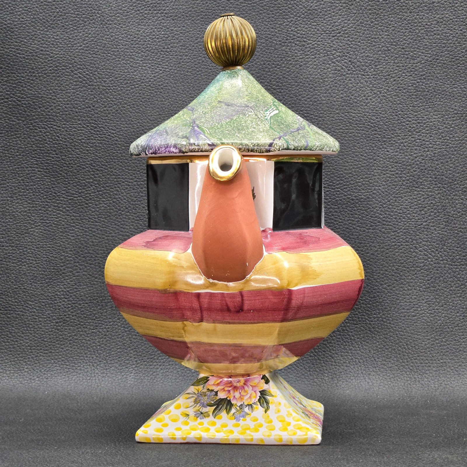 Mackenzie Childs Torquay Frank and Mustard 11 Inch Ceramic Clay Teapot w/ Lid