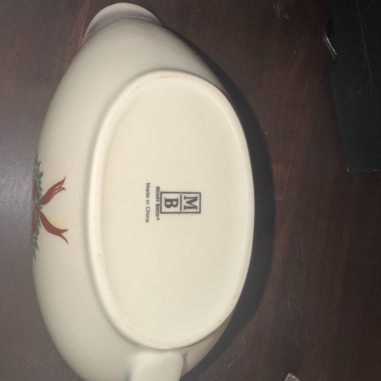 MerryBrite Stoneware Gravy Boat Holiday Home Collection with Wreath And Box