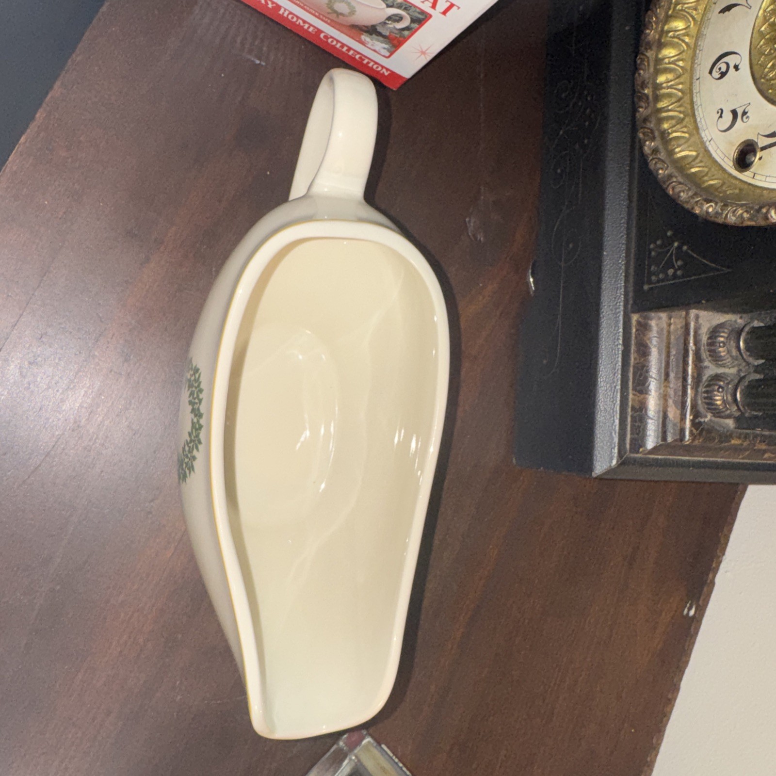 MerryBrite Stoneware Gravy Boat Holiday Home Collection with Wreath And Box