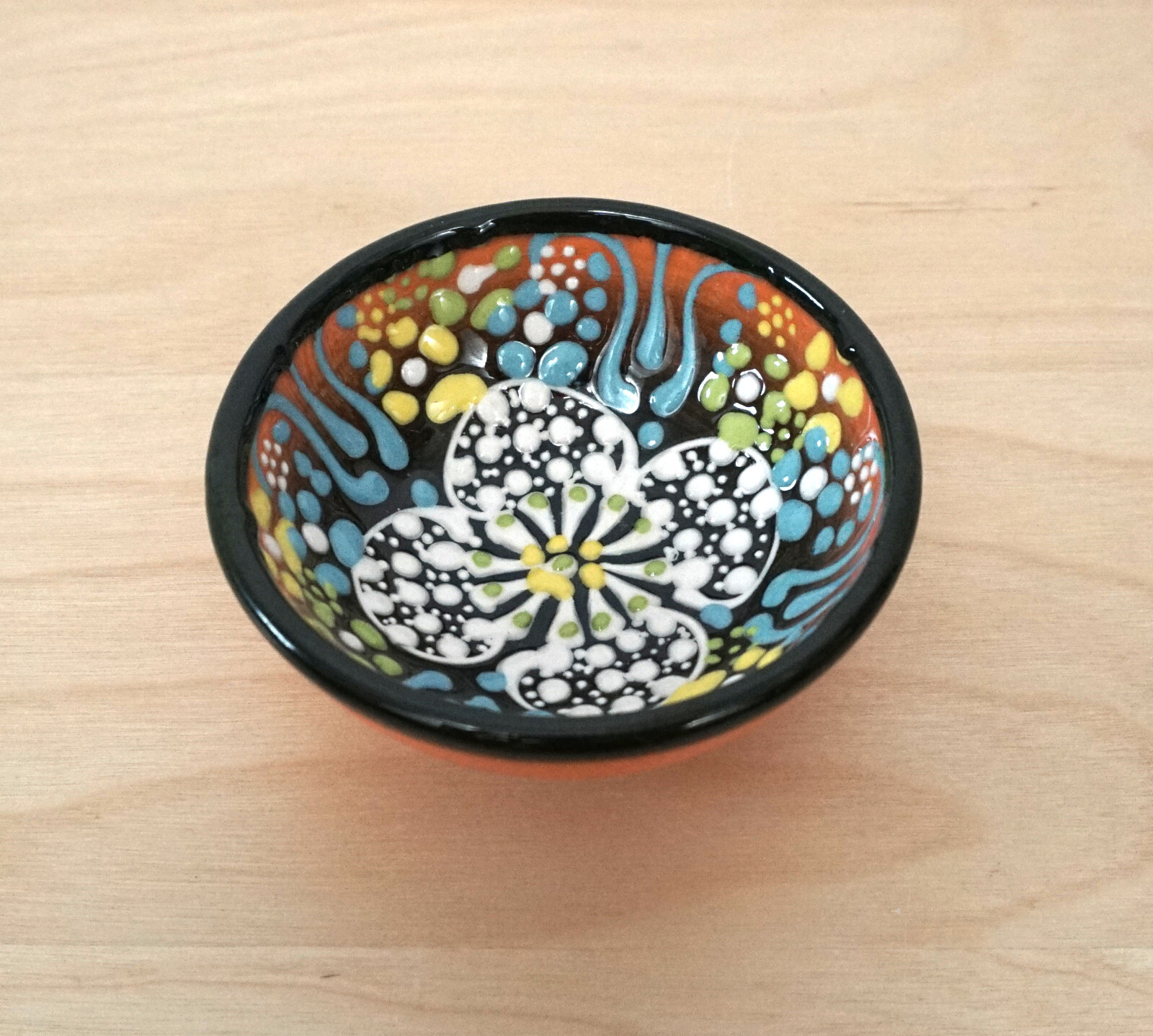 3 Small Handmade Painted Ceramic Floral Multicolor Decorative Dish Bowls