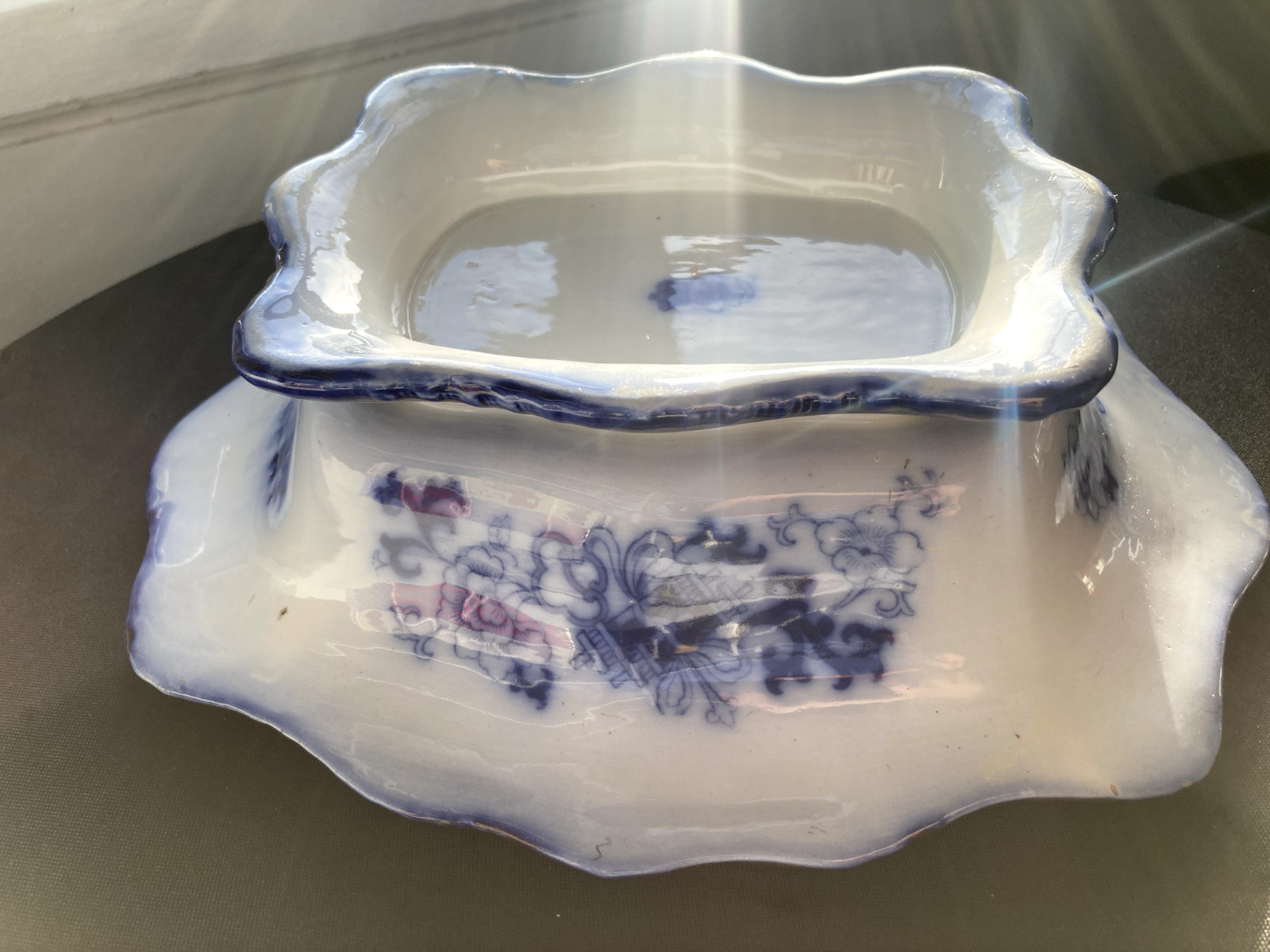 Antique Royal Doulton Flow Blue Oval Covered Vegetable Nankin Porcelain England