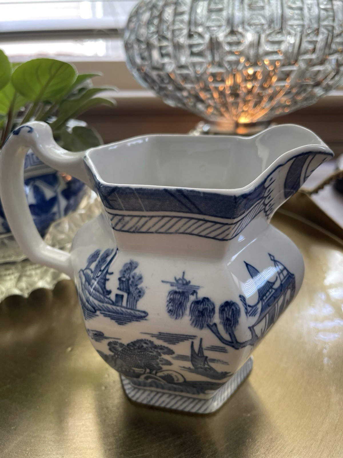Wood & Sons Canton Blue & White Hexagon Ceramic Pitcher Jug England