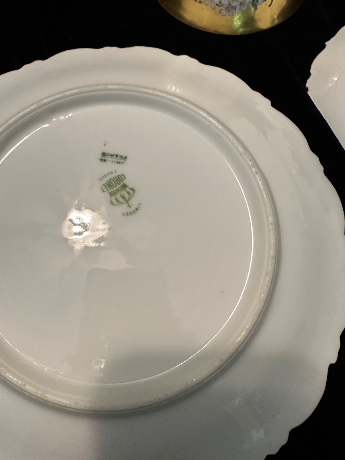 Antique Limoges Coronet Heavy Gold Cabbage Roses Trio Cup Saucer Plate handpaint