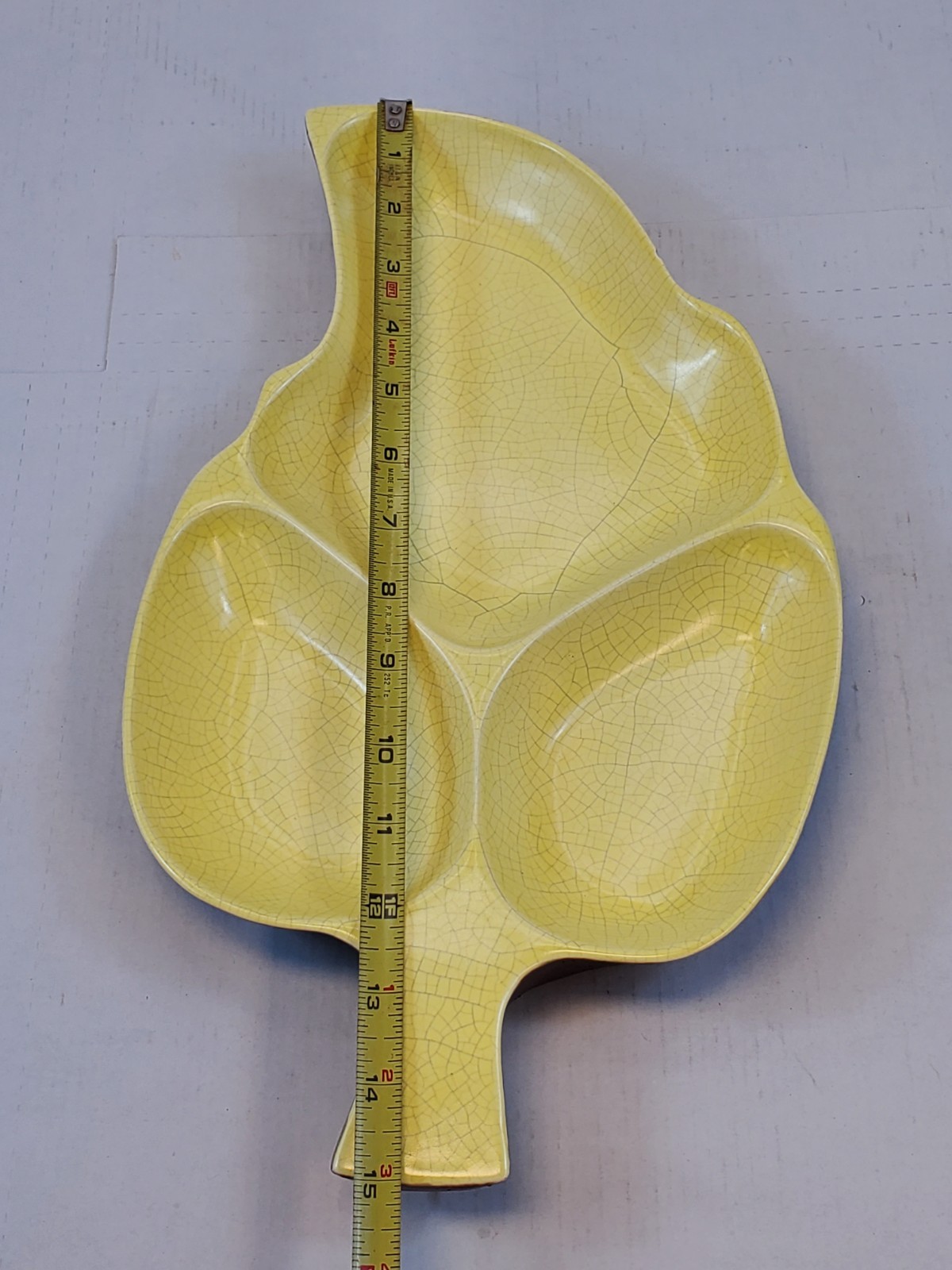 Vintage Ceramic Pottery Oblong Leaf Shaped Yellow Brown Serving Handmade Dish