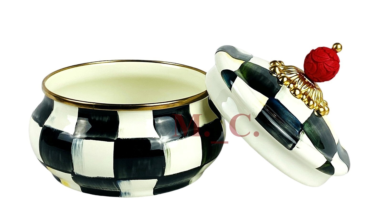 MacKenzie Childs Courtly Check Squashed Pot New No Box