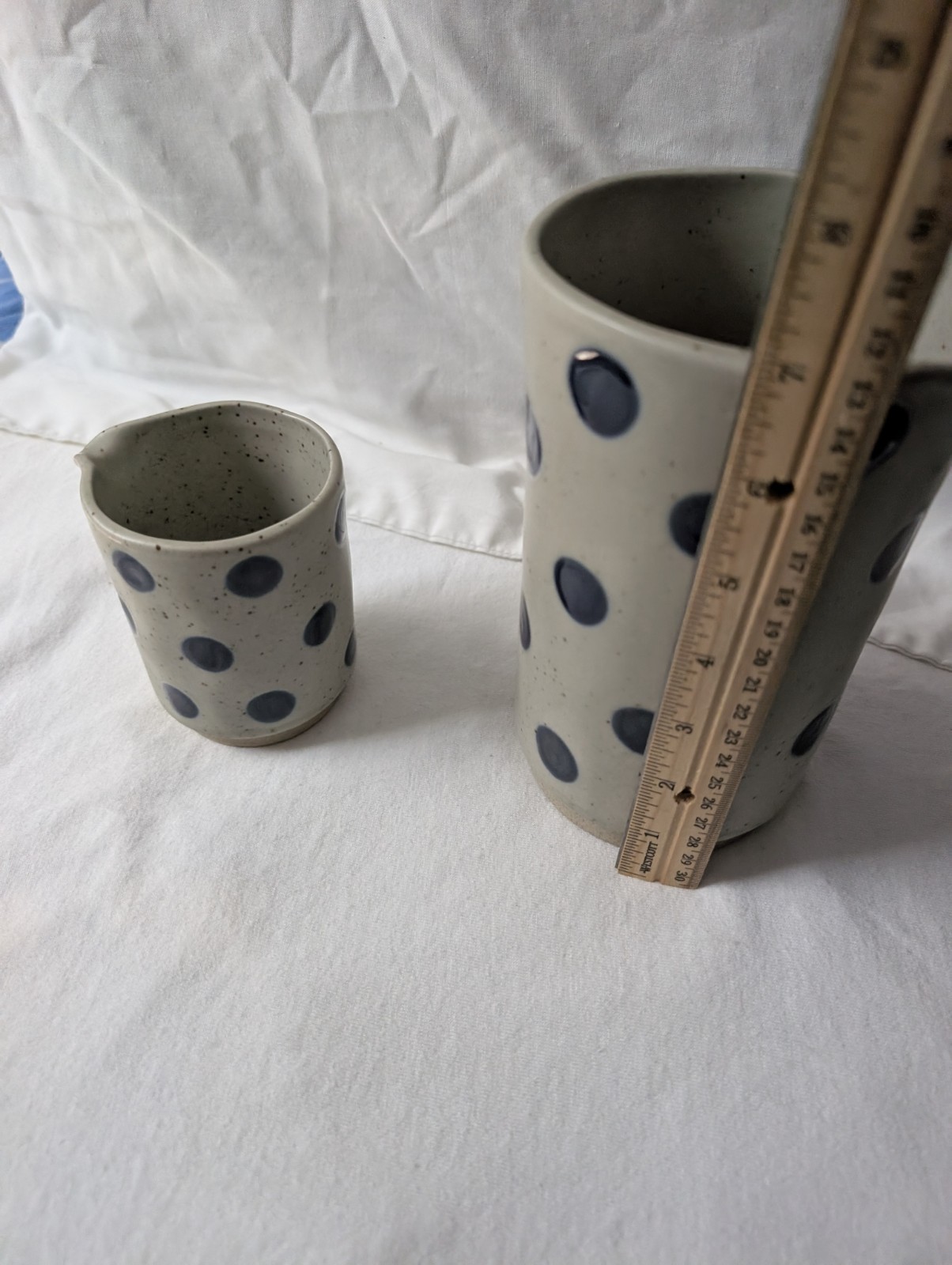 Polka Dot Ceramic Creamer Pitcher Set/2 Audrey Cottagecore Stonewear Gift NWT