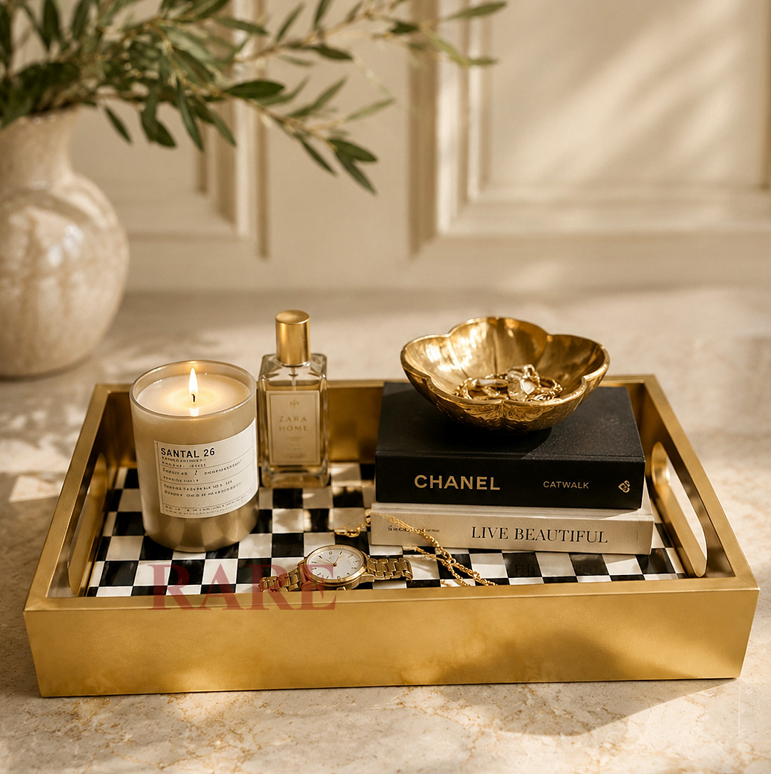 MacKenzie Childs Courtly Check Glass Vanity Tray New No Box