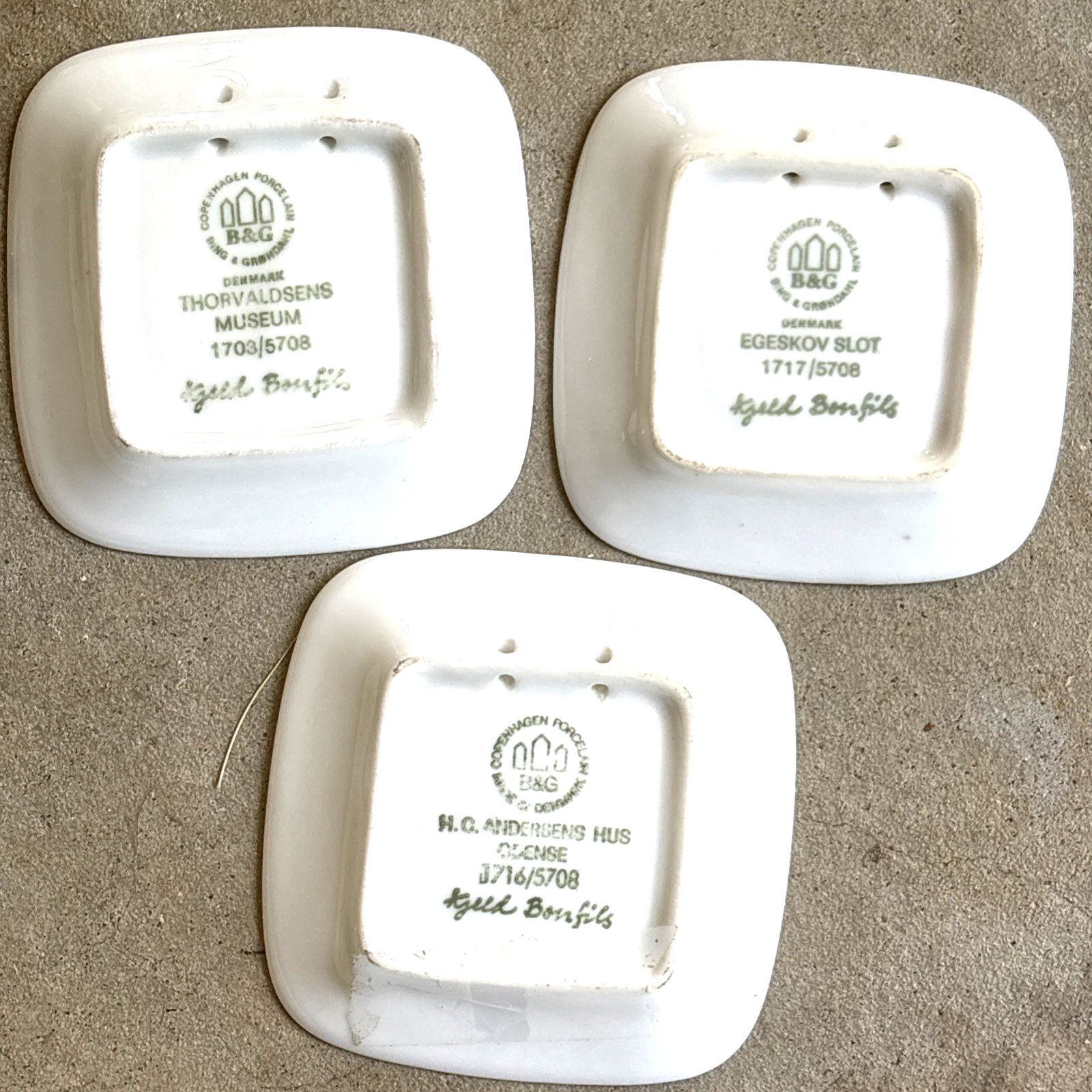 Lot of 3 Royal Copenhagen Denmark THORVALDSENS ANDERSONS EGESKOV SLOT 3.25×3.25