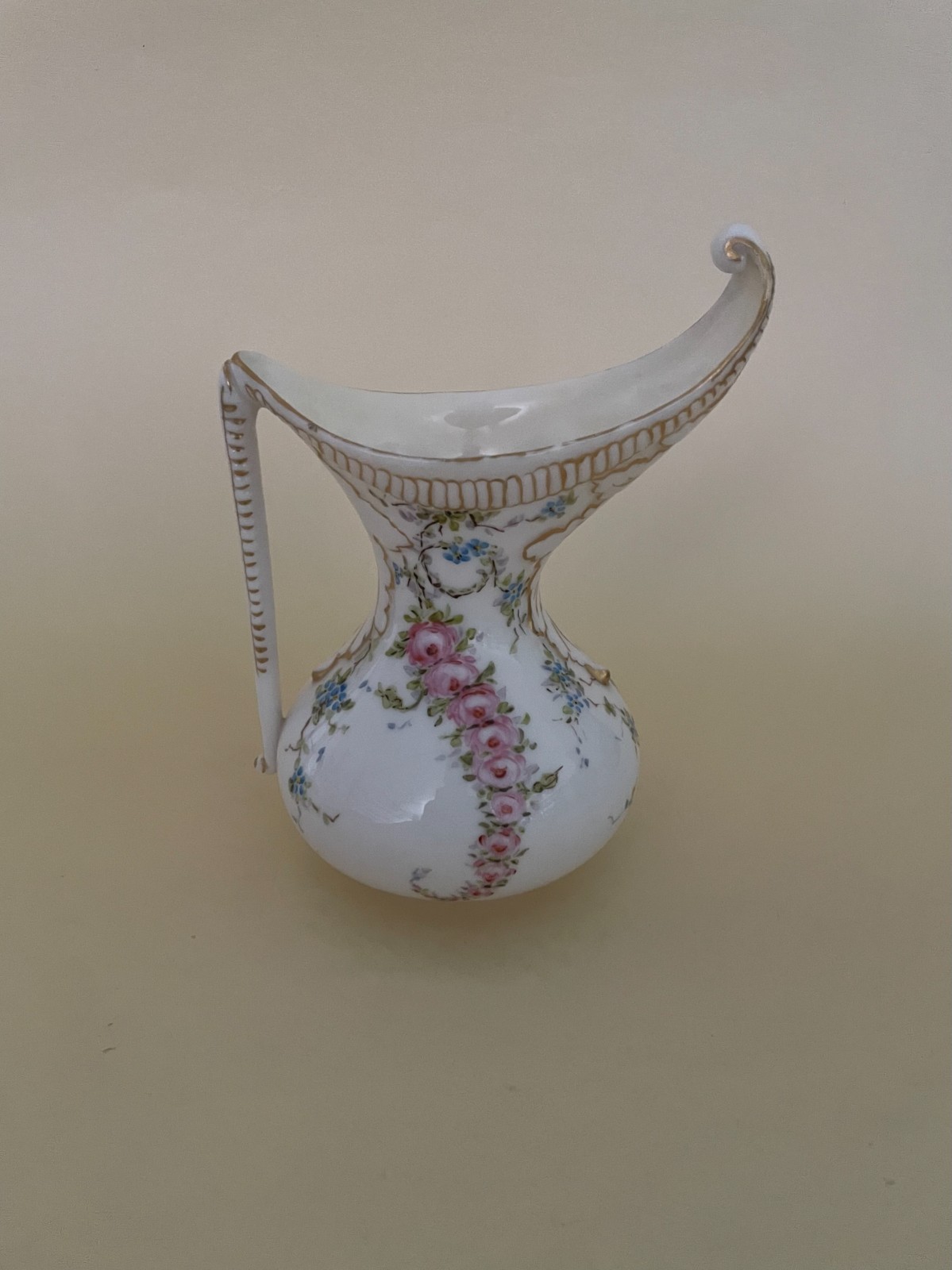 Antique Ceramic Art Company CAC American Belleek Floral Roses and Gilt Creamer