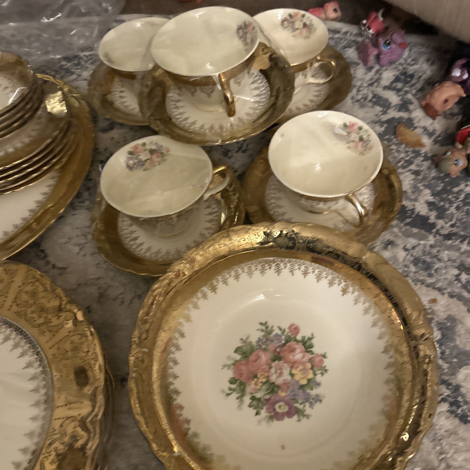 Homer Laughlin Vogue 22K Gold Flowers Victorian Republic Set Vintage