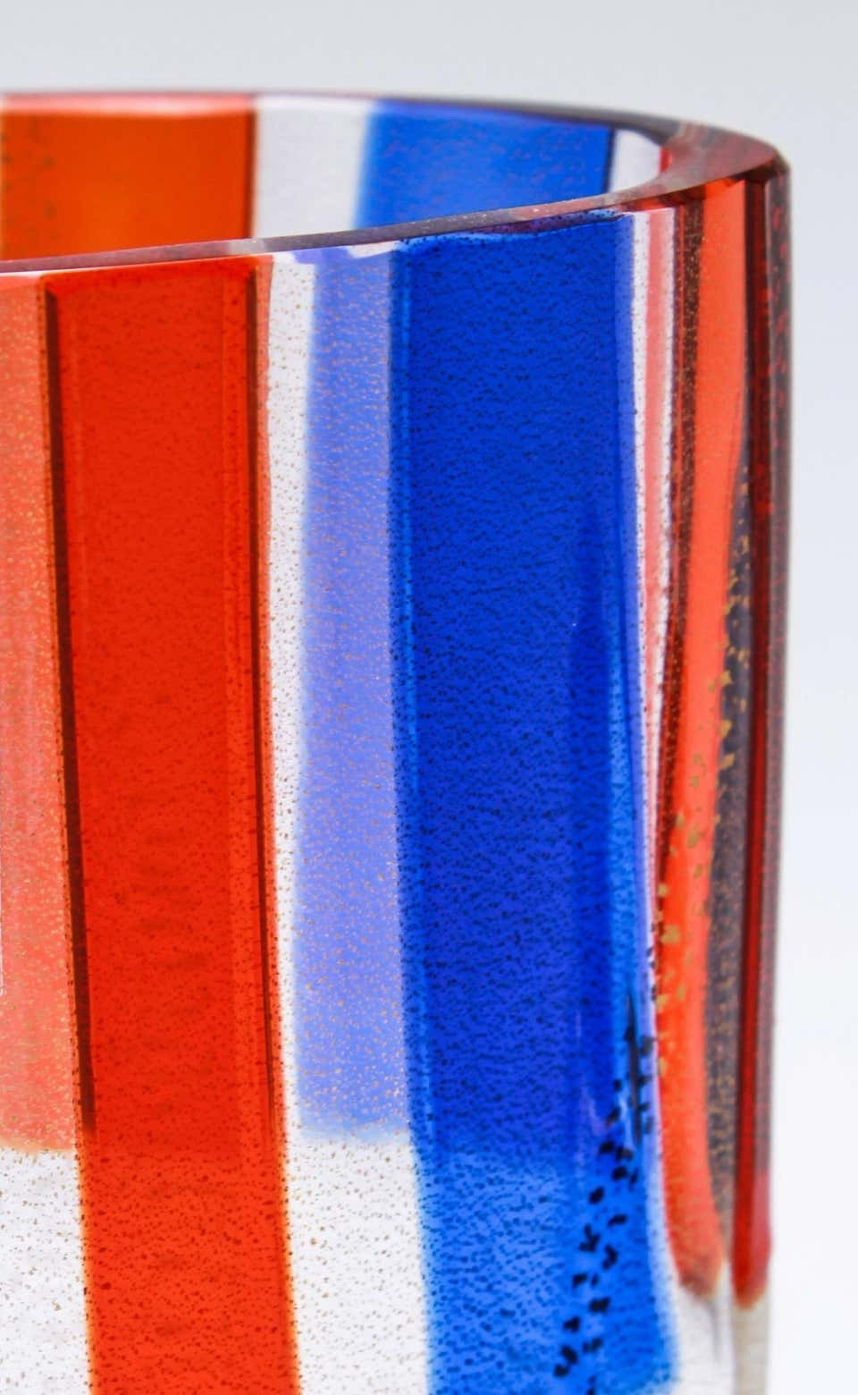 Carlo Moretti Murano Aventurine Glass Vase Red Blue Stripe